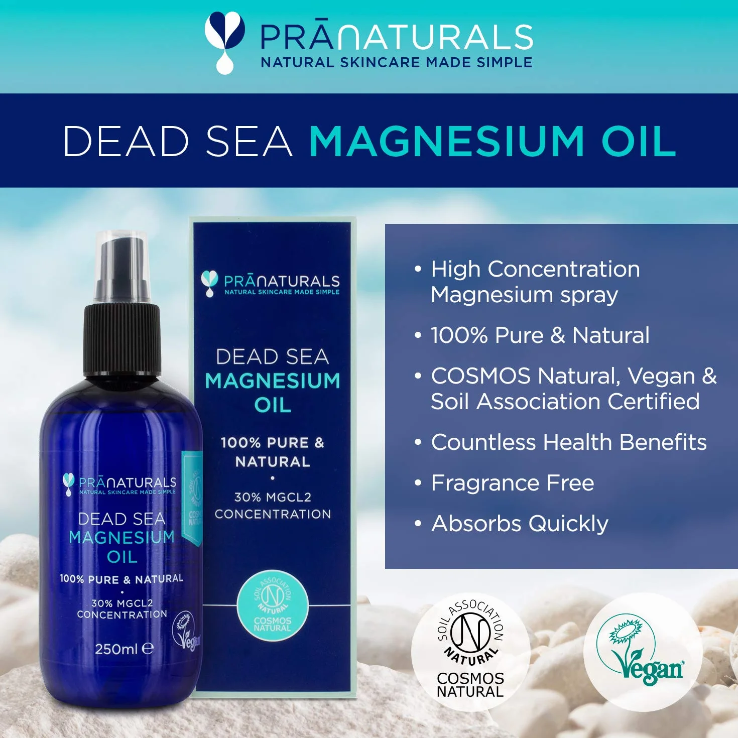 PraNaturals Dead Sea Magnesium Oil Spray 250ml Cosmos Natural Vegan