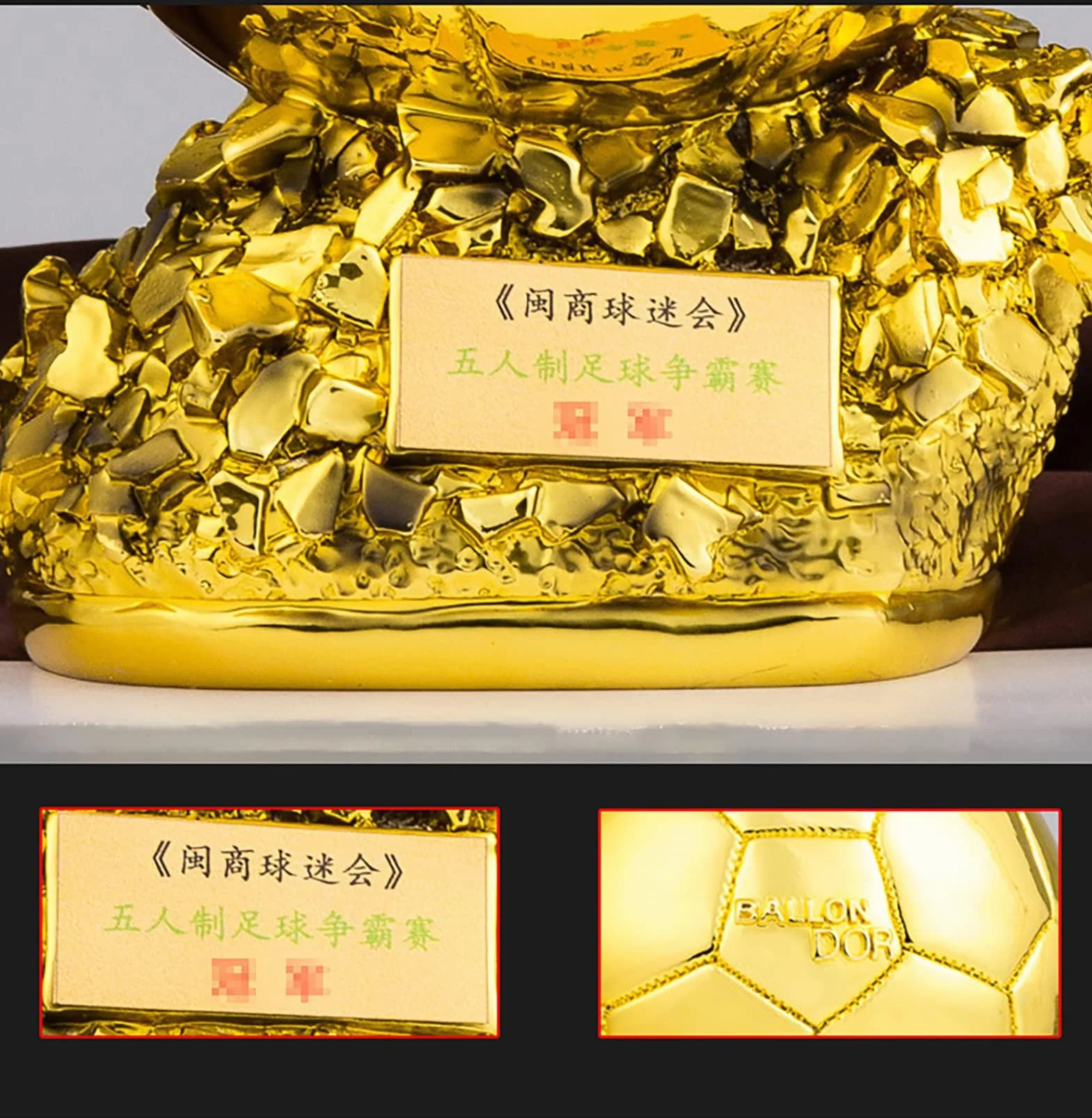 Trofeo Balón de Oro Fútbol Resina 20cm Decoración Hogar Recuerdo Regalo
