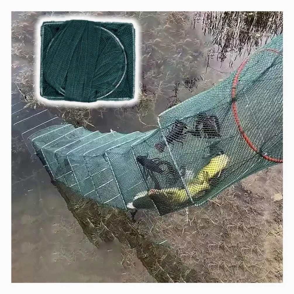 Trampa de Cebo Plegable for camarones y cangrejos de 7,9 a 52,5 pies de Largo, Red de Pesca en Agua Salada, Captura automáticamente más Peces fácilmente