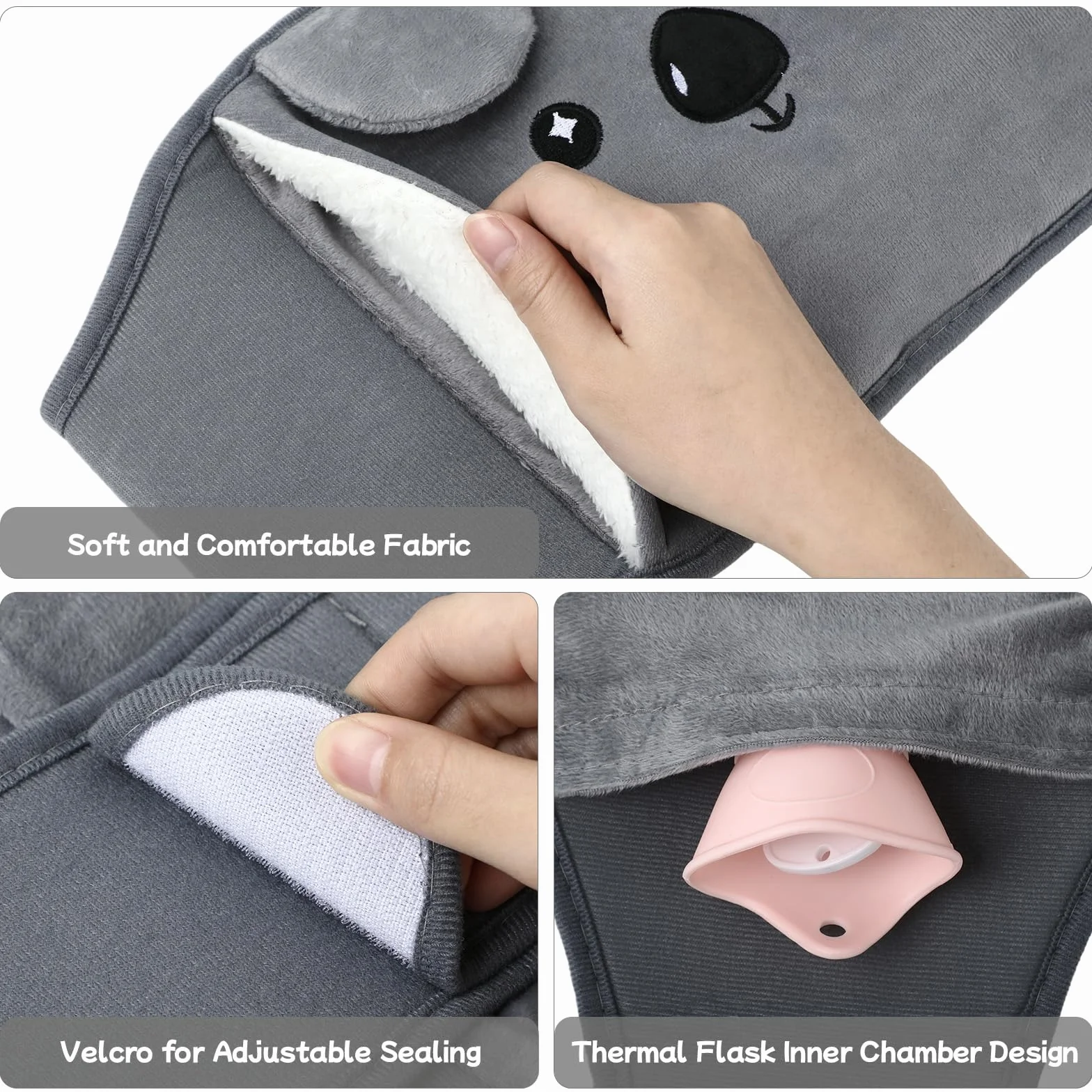 Bolsa de agua caliente Koala 1L 120cm con funda y cinturón lumbar