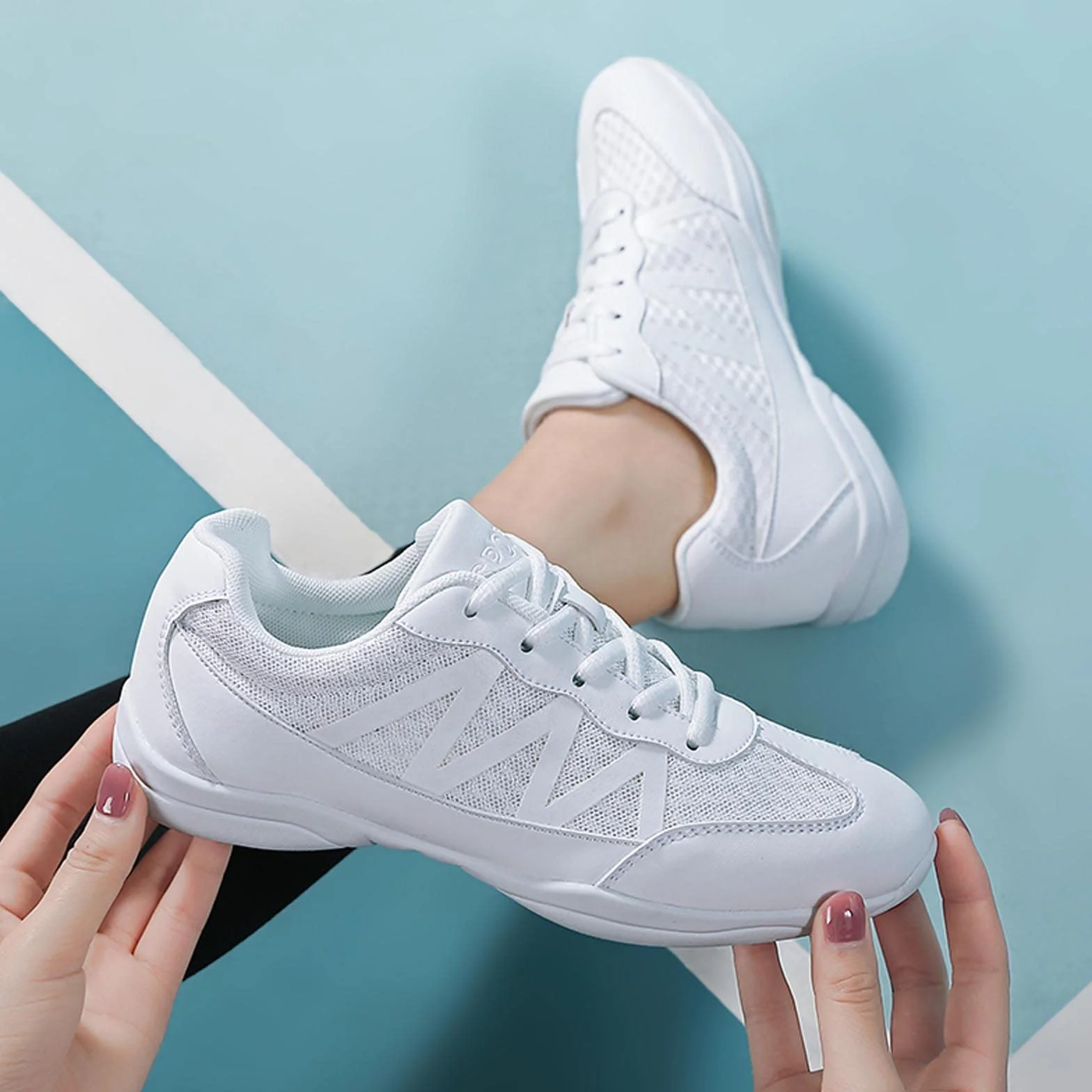 Zapatos de porrista blancos para mujer, zapatos de animadora, zapatos de cheer, yoga, gimnasia, jazz, zapatos de danza, zapatillas de correr