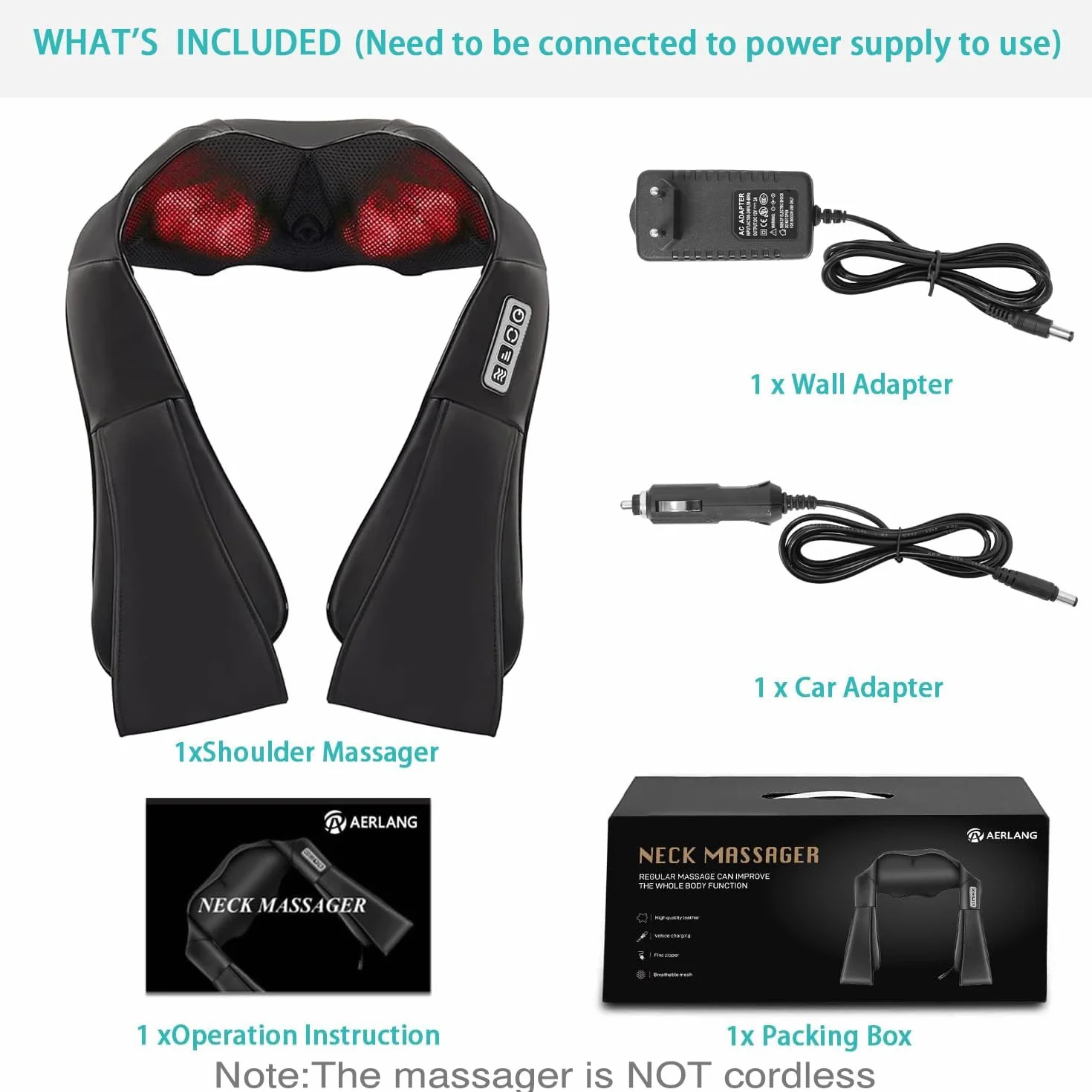 AERLANG Masajeador Cervical y Espalda con Calor, Amasajeador de Cuello, Hombros y Espalda para Dolor y Relajación