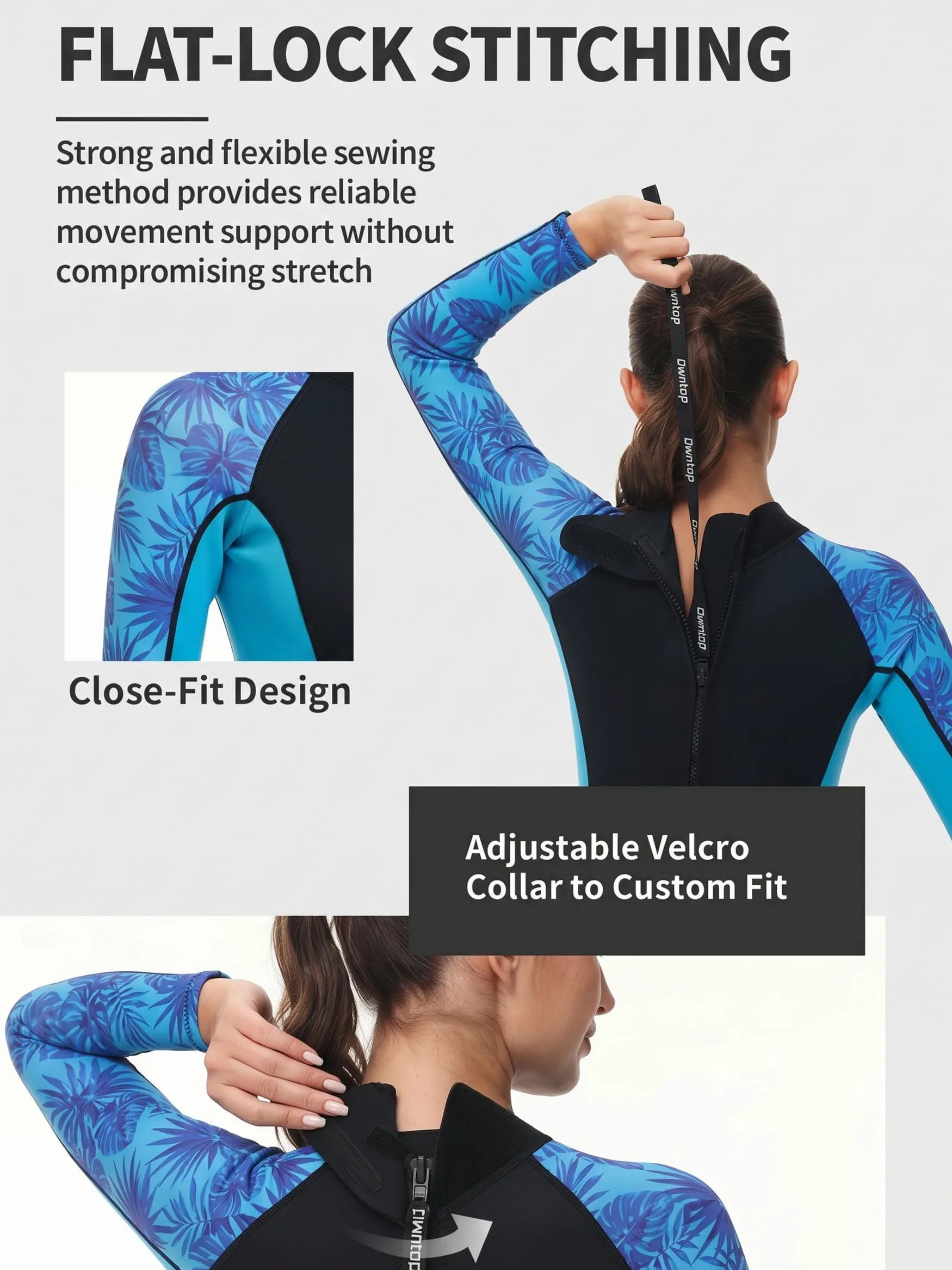 Owntop Traje de neopreno de 3/2 mm para mujer, traje de buceo de cuerpo completo, cremallera trasera, manga larga, trajes húmedos para buceo, surf, esnórquel, térmico para agua fría con protección UV