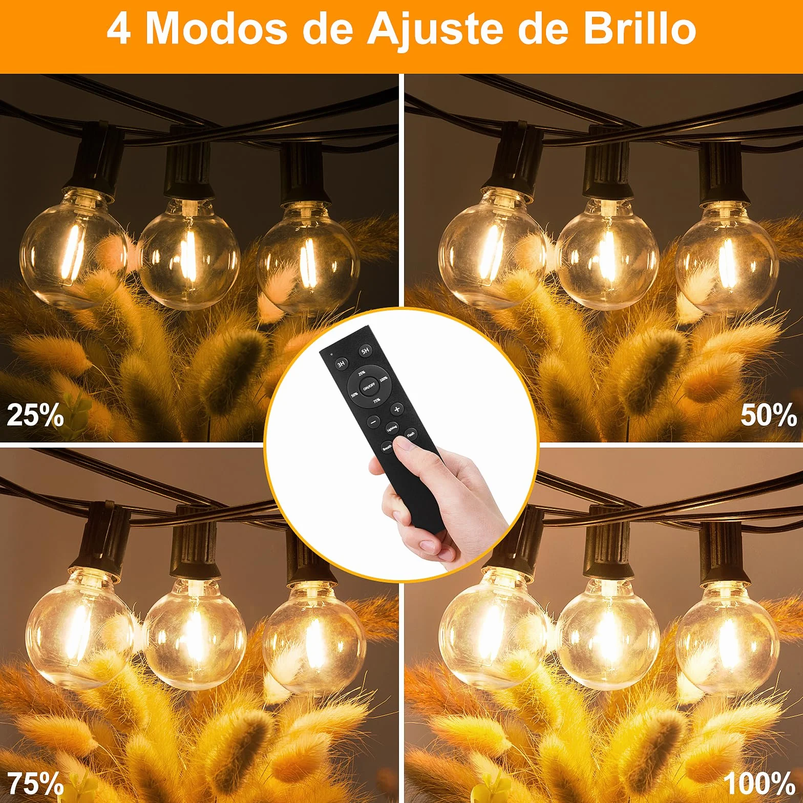 Guirnaldas Luces Exterior Jardín 30M LED G40 IP44 Impermeable Dimmable