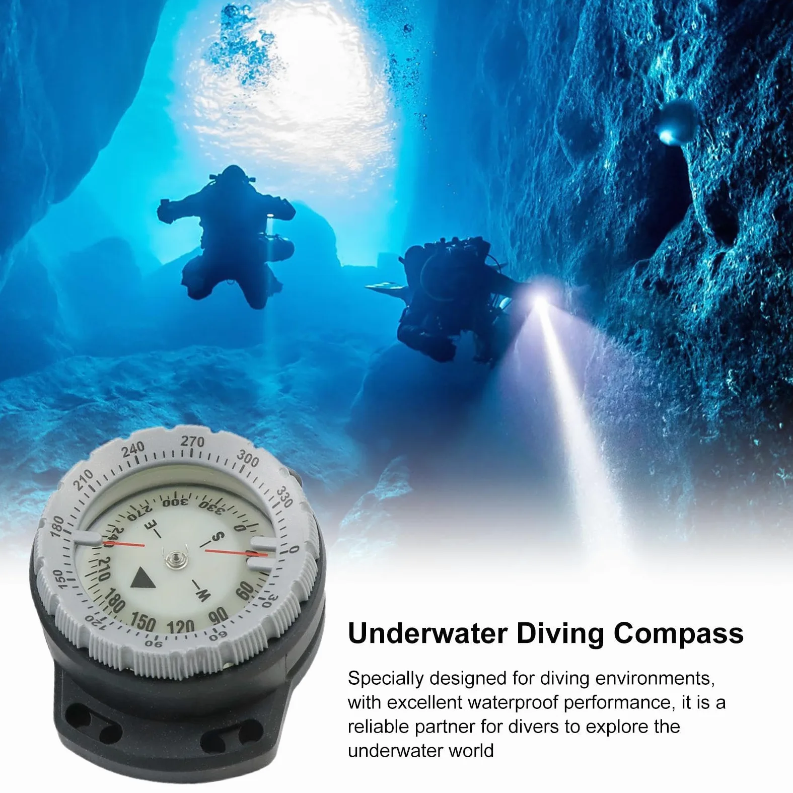 Brújula de buceo – Brújula de buceo subacuática impermeable con cuerda – Brújula brillante para deportes acuáticos con ventana lateral, accesorios de buceo
