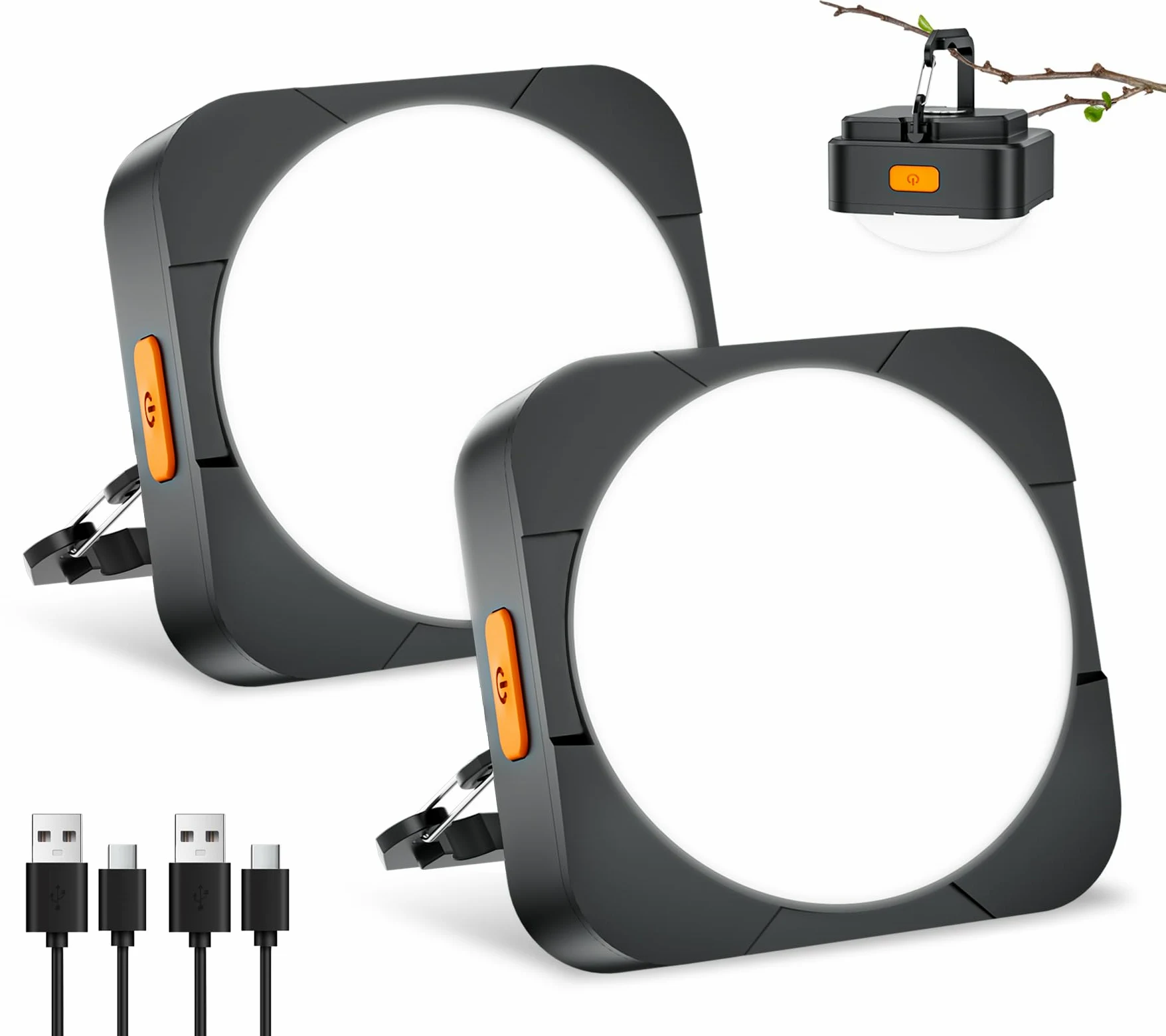 FLY2SKY de luces recargables para camping, 2 unidades, 2000 mAh, luces de tienda de campaña, linterna LED portátil, equipo de supervivencia, accesorios de camping para senderismo, mochileros, pesca