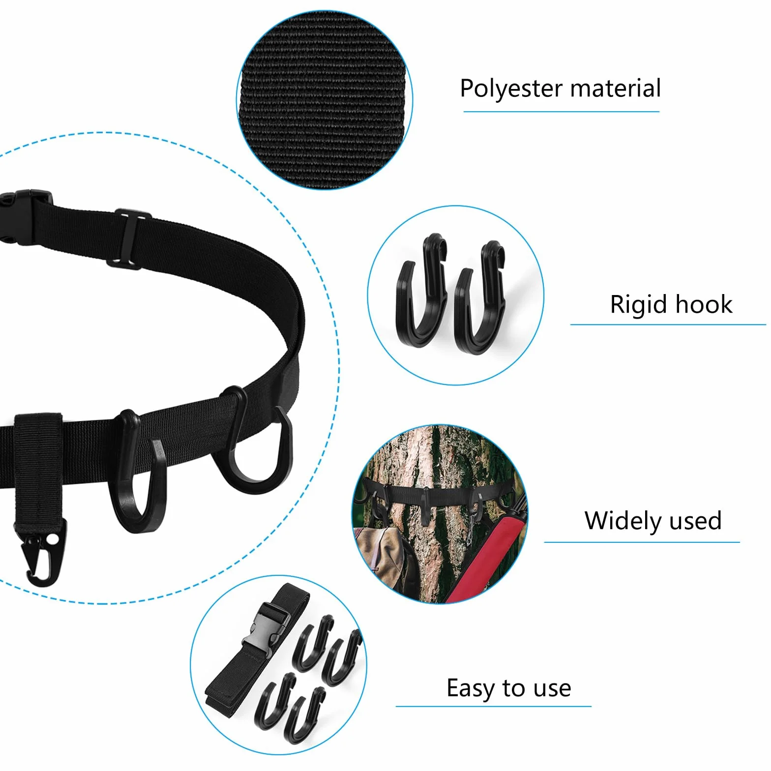 Treestand Gear Hangers Juego de Accesorios para Soporte de árbol Treestand Hanger con Ganchos, Correa para Soporte de árbol Treestand Strap Gear Hangers para Engranajes de Caza