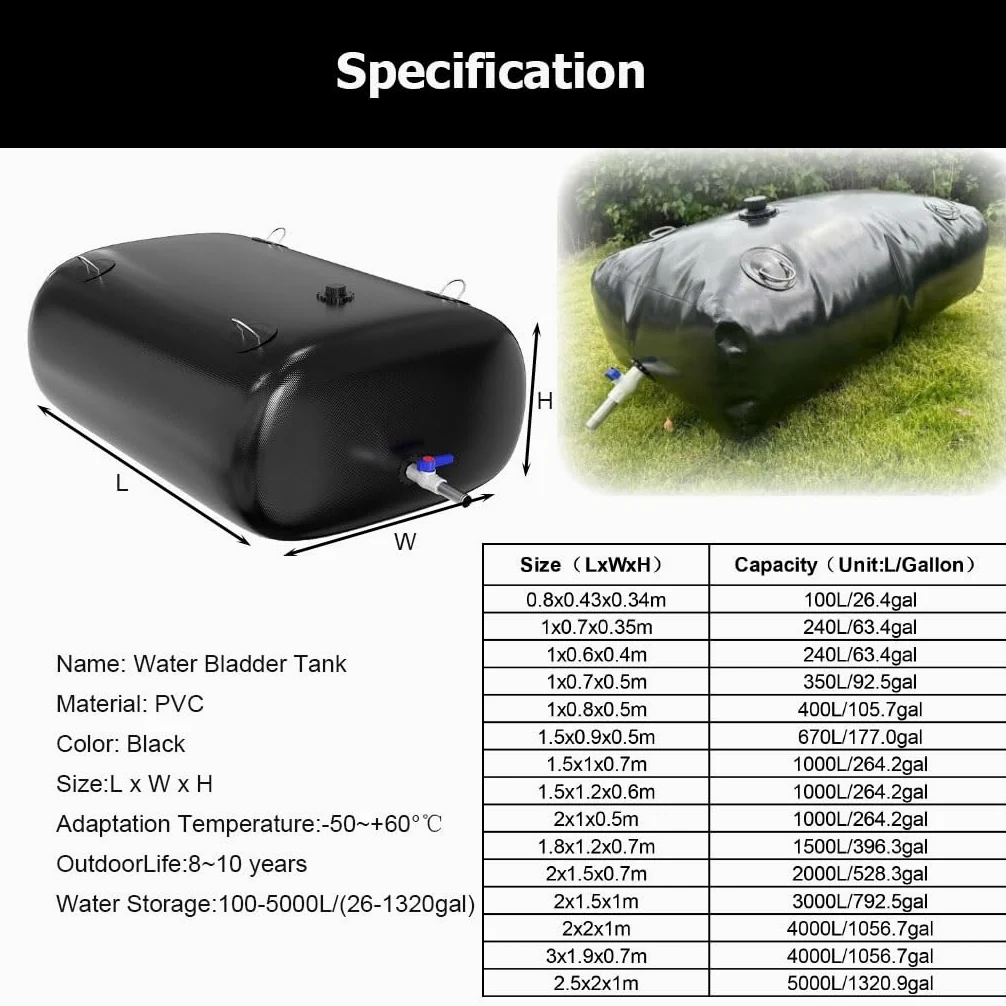 Tanque de Agua de 26 a 1320 galones, depósito de Agua Flexible, Tanque de Agua portátil, Tanque de Agua Flexible, Gran Capacidad de Almacenamiento de Agua, contenedores de almacena