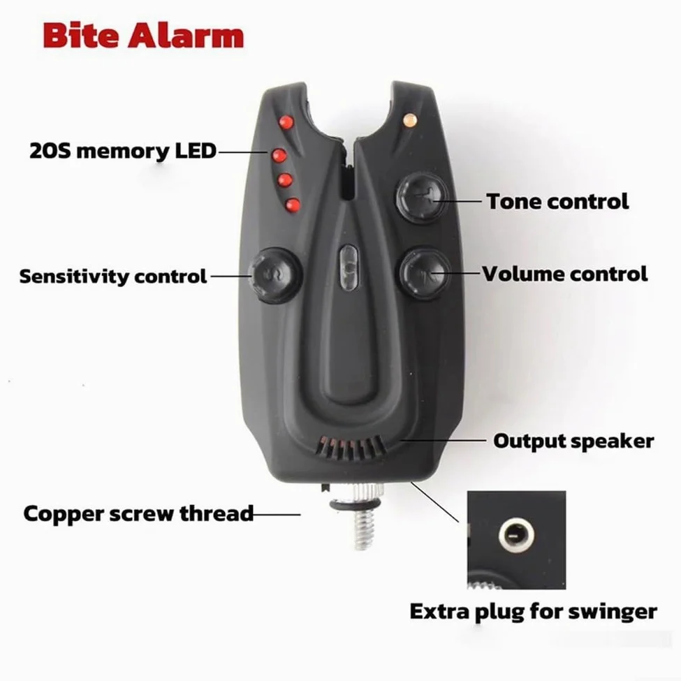 Juego de alarma de pesca con conexión externa para balancín, sistema inalámbrico con 2 transmisores y receptor (alarma 1+2)