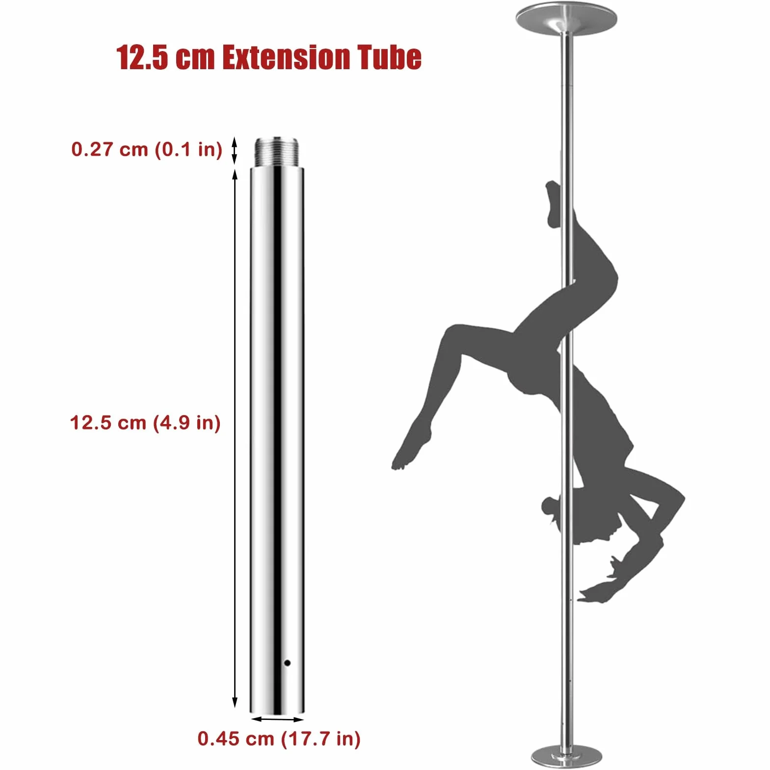 Poste de baile giratorio y estático profesional 45 mm extensiones 12,5/25/50/100 cm