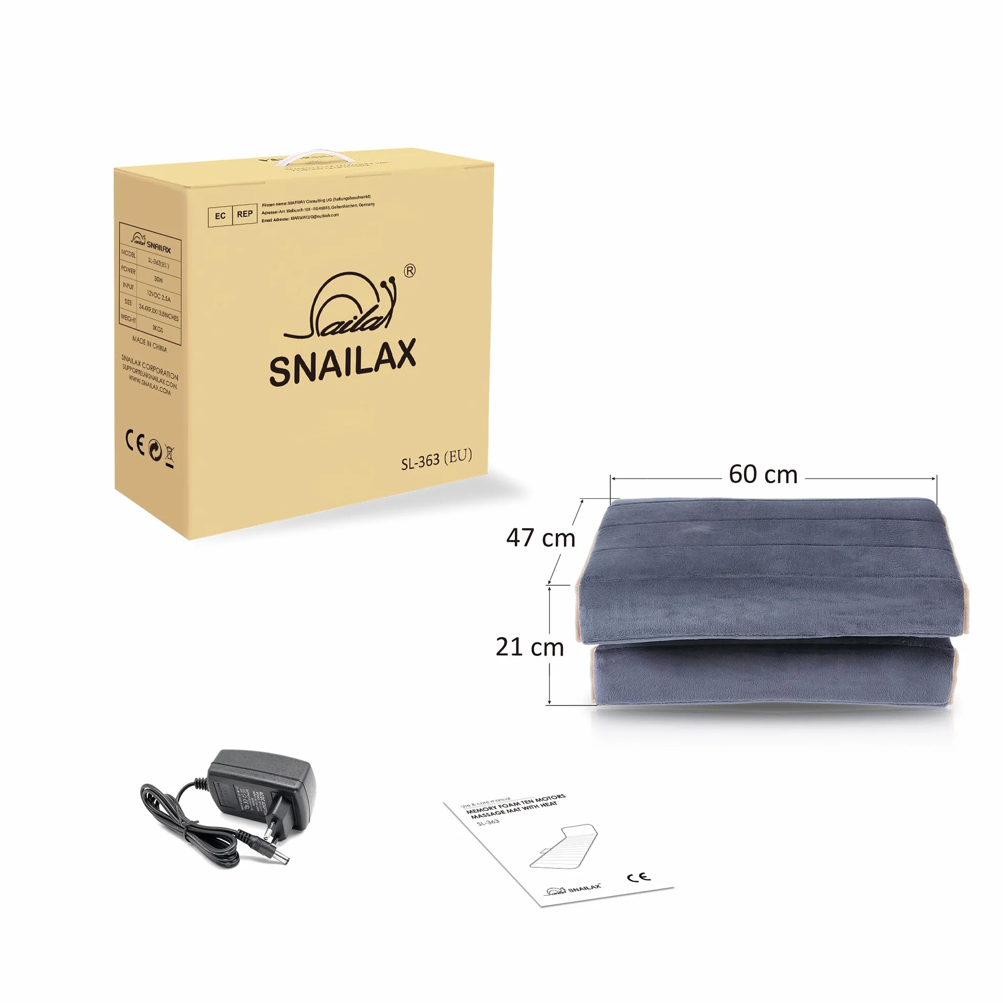 SNAILAX Colchón de Masaje Térmico con Vibración, 10 Motores, Masaje Corporal con Calor