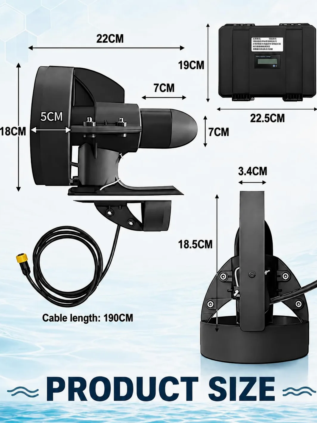 Kit Motor Eléctrico Sup, hasta 2,5 h D180 | Potencia 216/288Wh, Velocidad 3-5 km/h, Alta Velocidad 45 Min, Carga 2 h, Caja de Aleta 9 Pulgadas, Bolsa