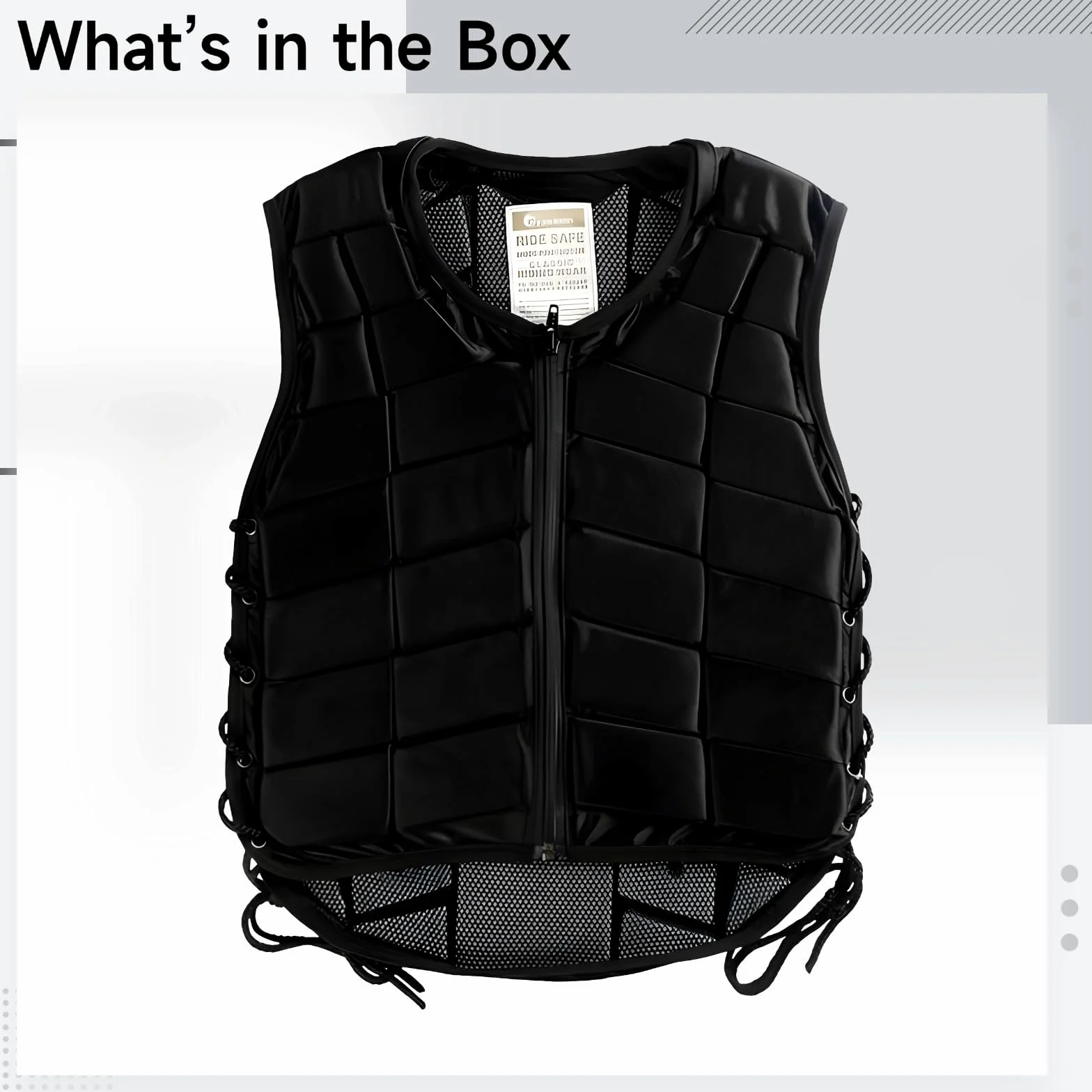 Chaleco de seguridad ecuestre para adultos, chaleco protector de equitación negro, chaleco acolchado de EVA, unisex, cierre de cremallera
