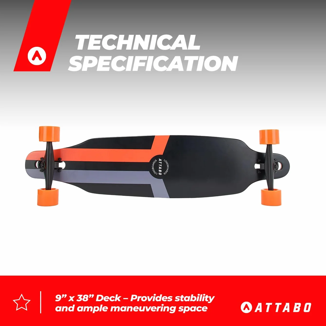 ATTABO Flowrider Longboard Skateboard 38" Arce ABEC-7 Cruiser Negro 100kg