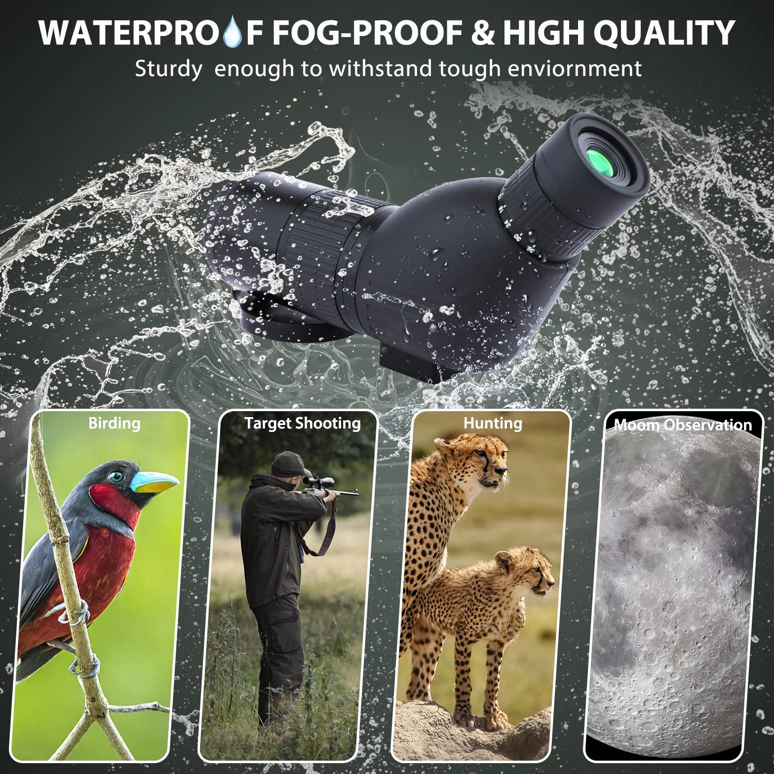 Telescopio Terrestre 12-36x50 HD con Trípode, Bolsa de Transporte y Adaptador de Teléfono Inteligente para Observación de Aves, Observación de Estrellas, Tiro con Arco, Paisaje de Vida Silvestre