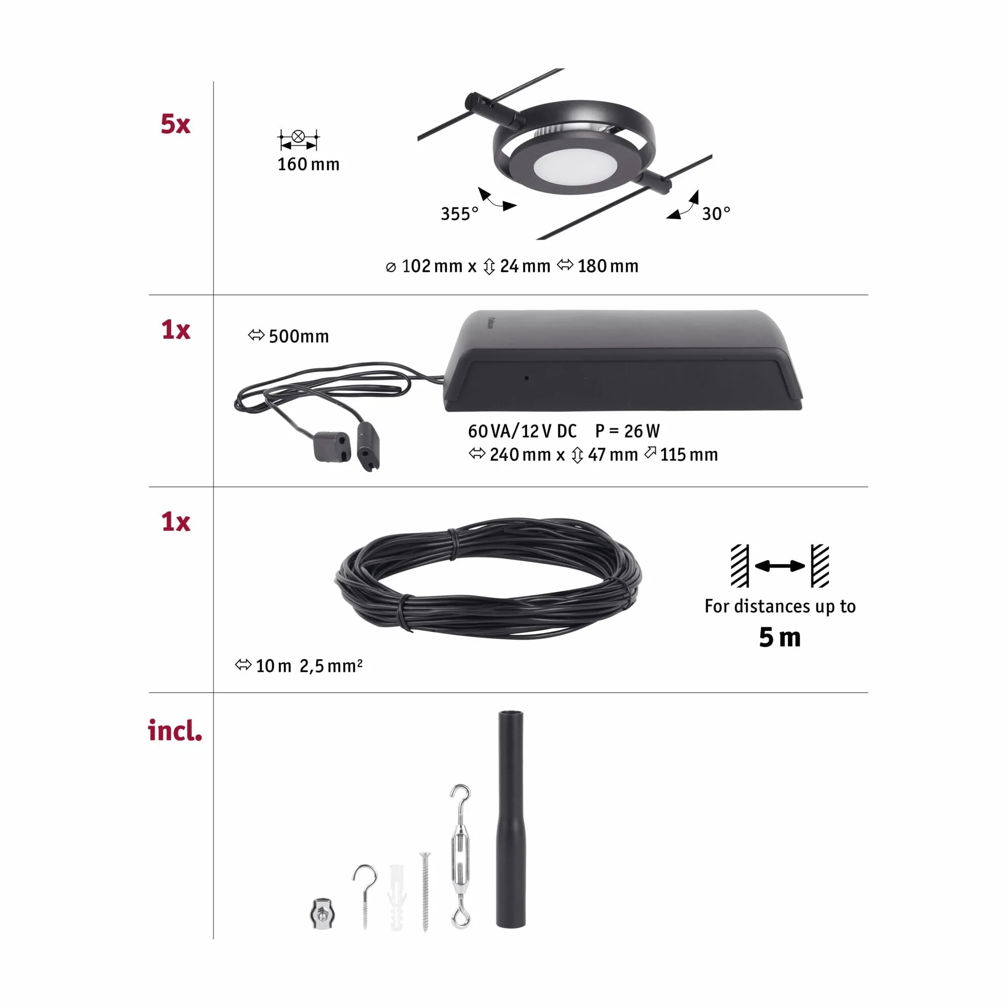 Paulmann CorDuo Juego de sistema de cable LED RoundMac DC Negro mate 3000 K