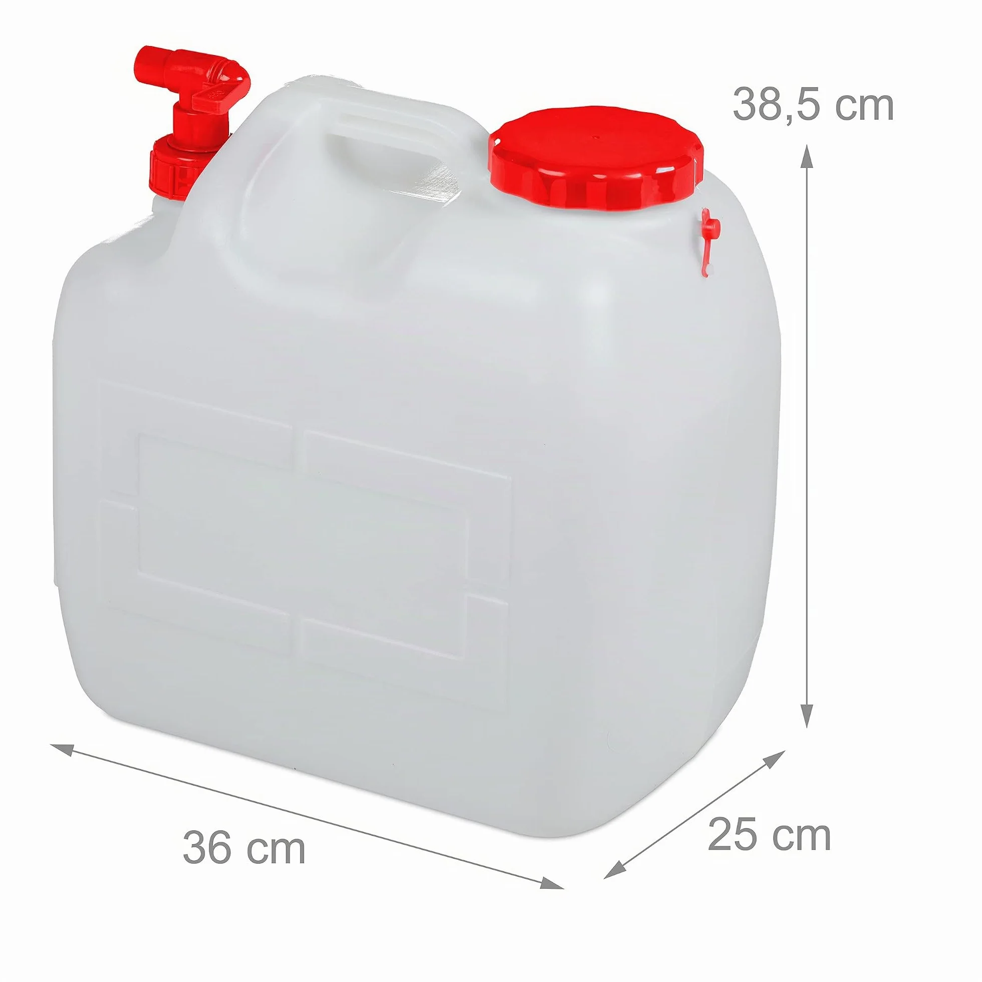 Relaxdays Bidón de agua con grifo, Tapa de rosca ancha, Accesorio de camping, 23L, Sin BPA, Blanco & Rojo, 1 Ud.
