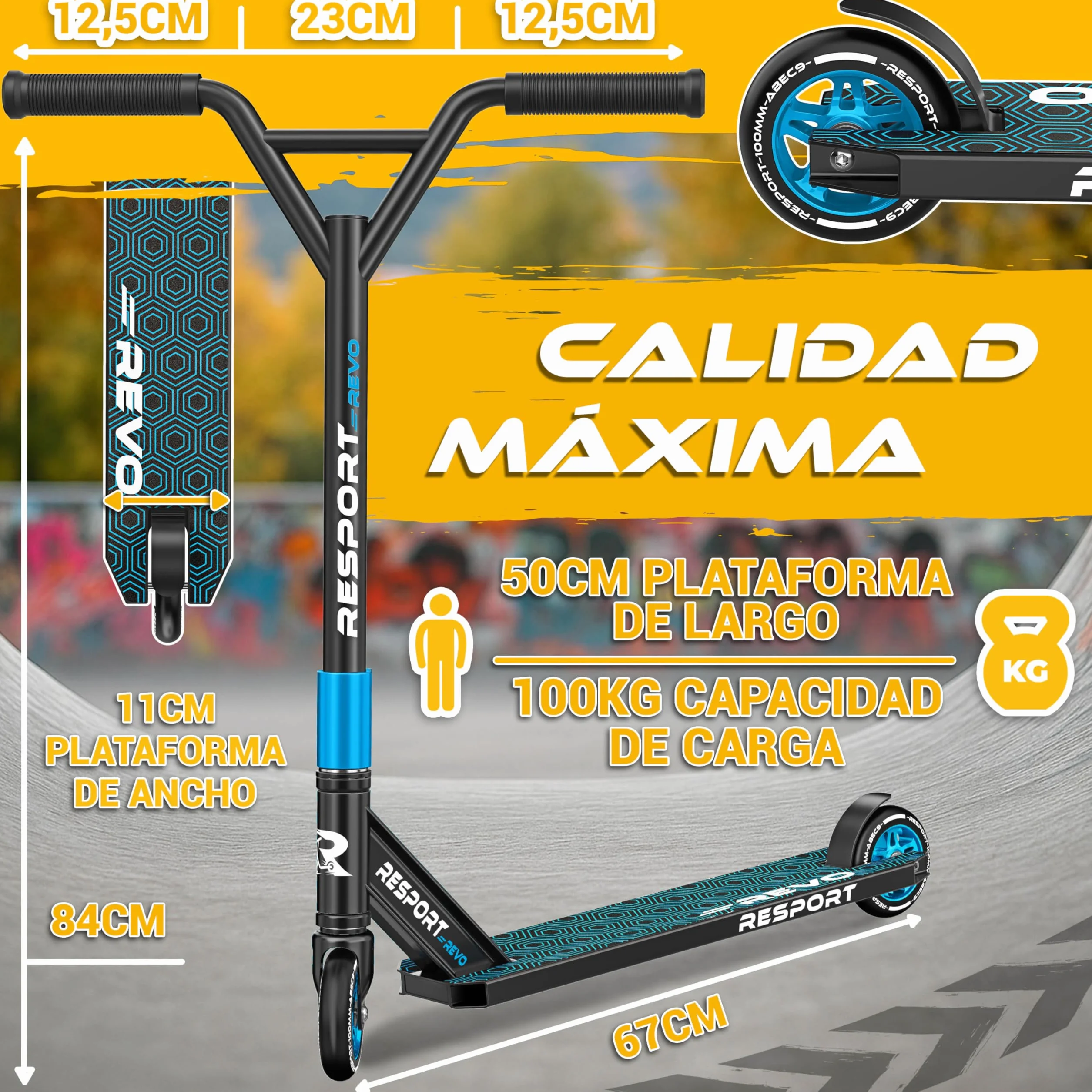 RE:SPORT Patinete de acrobacias Revo 100 mm ABEC 9 para niños y adultos