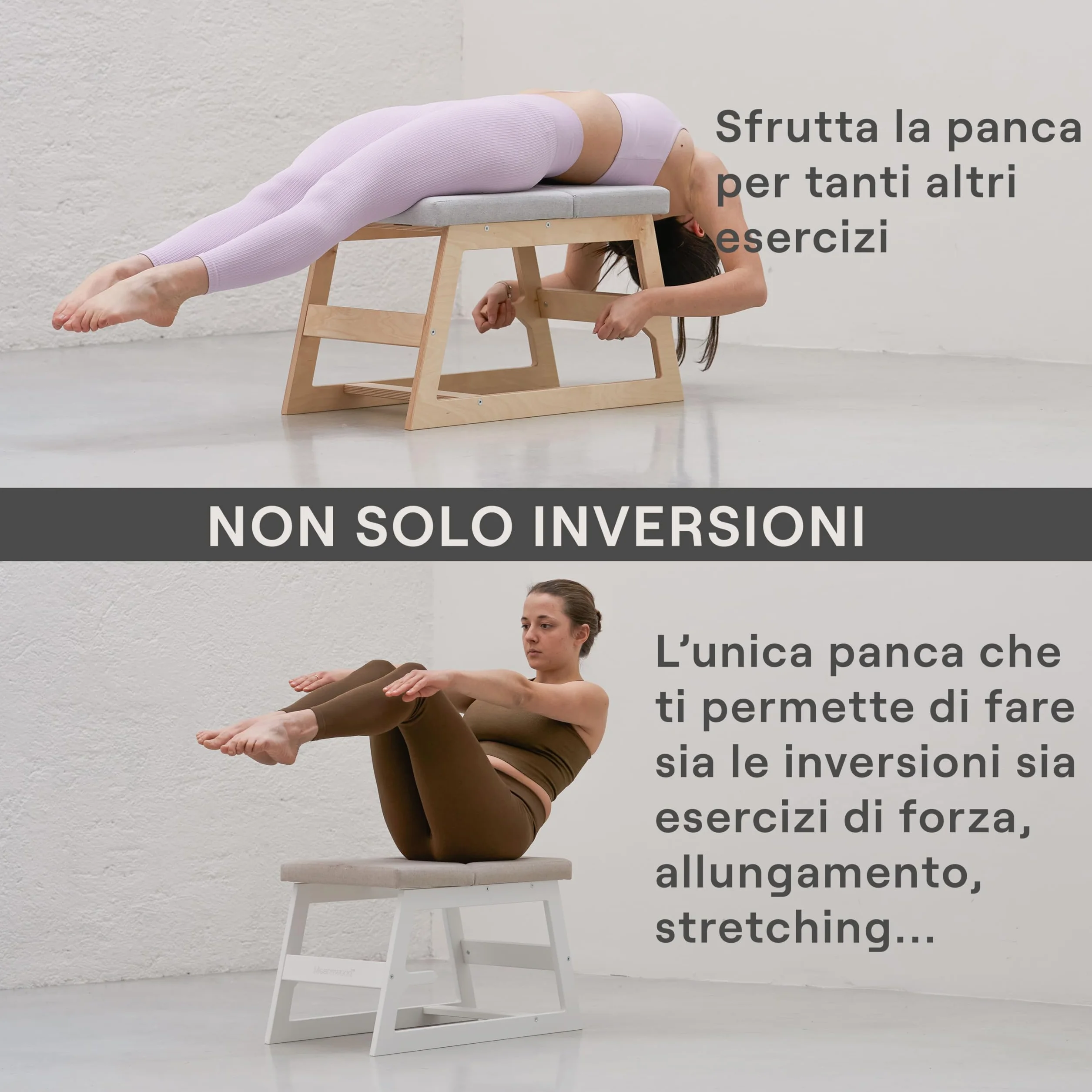 MeansWood Banco de Inversión para Yoga de Madera – Silla de Yoga para Posturas Invertidas – Soporte para Sirsasana, Posturas Invertidas de Cabeza (Versión Transparente) - Made in Italy