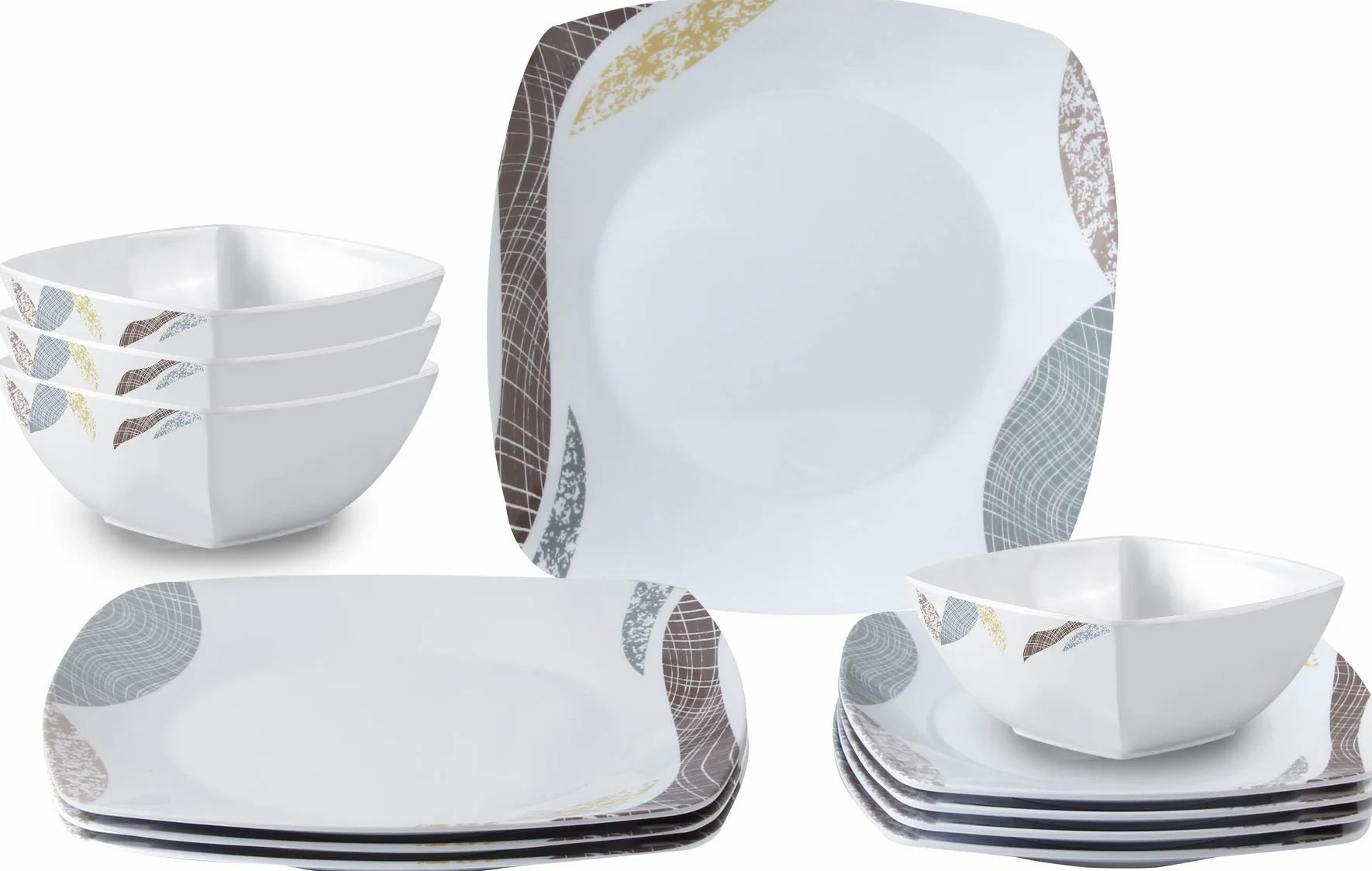 BRUNNER Camping Melamin Geschirr Campinggeschirr eckig Khadi 12tlg Antislip