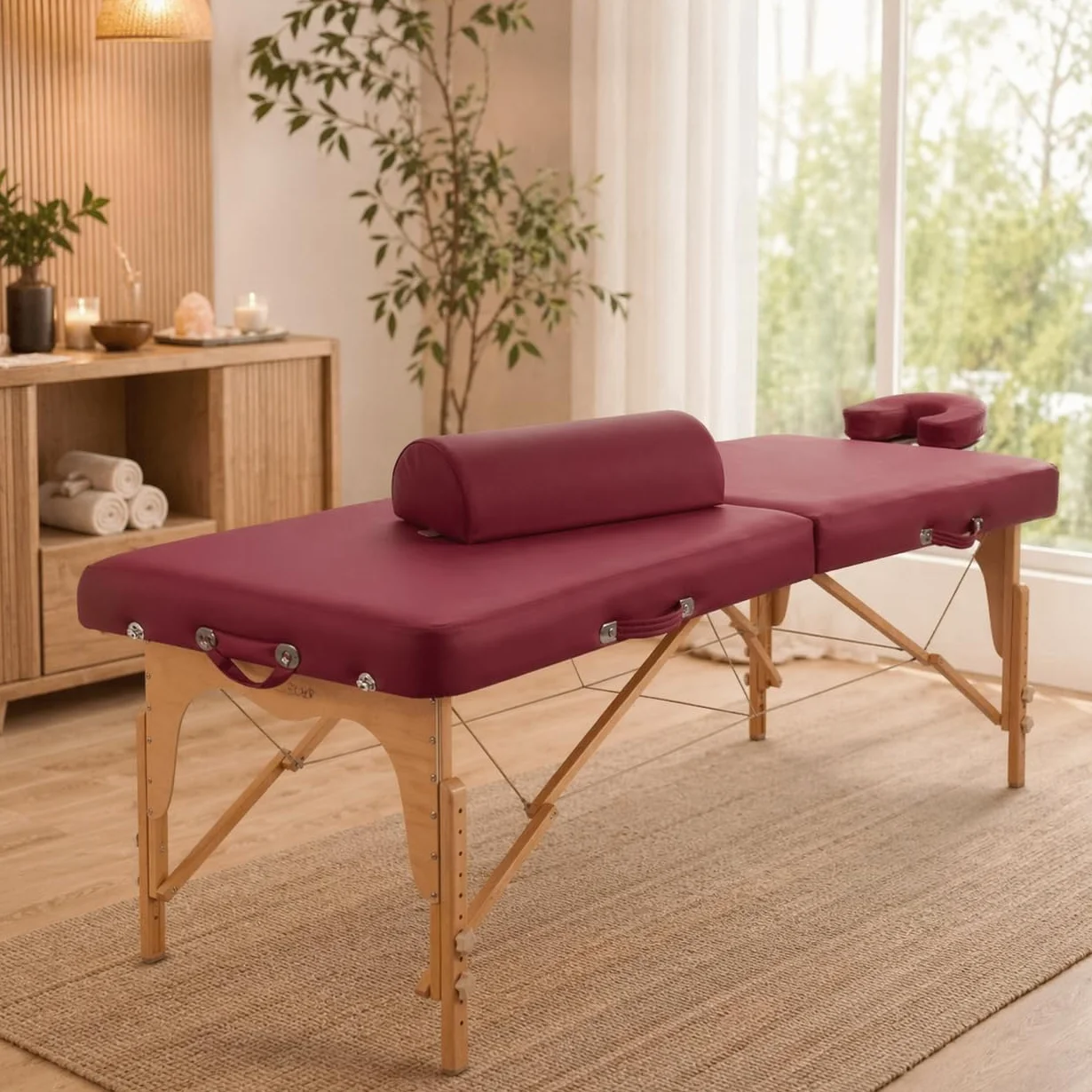 Medio Rodillo Pilates de Masaje y Fisioterapia 60x23x16 cm PU Cuero Borgoña