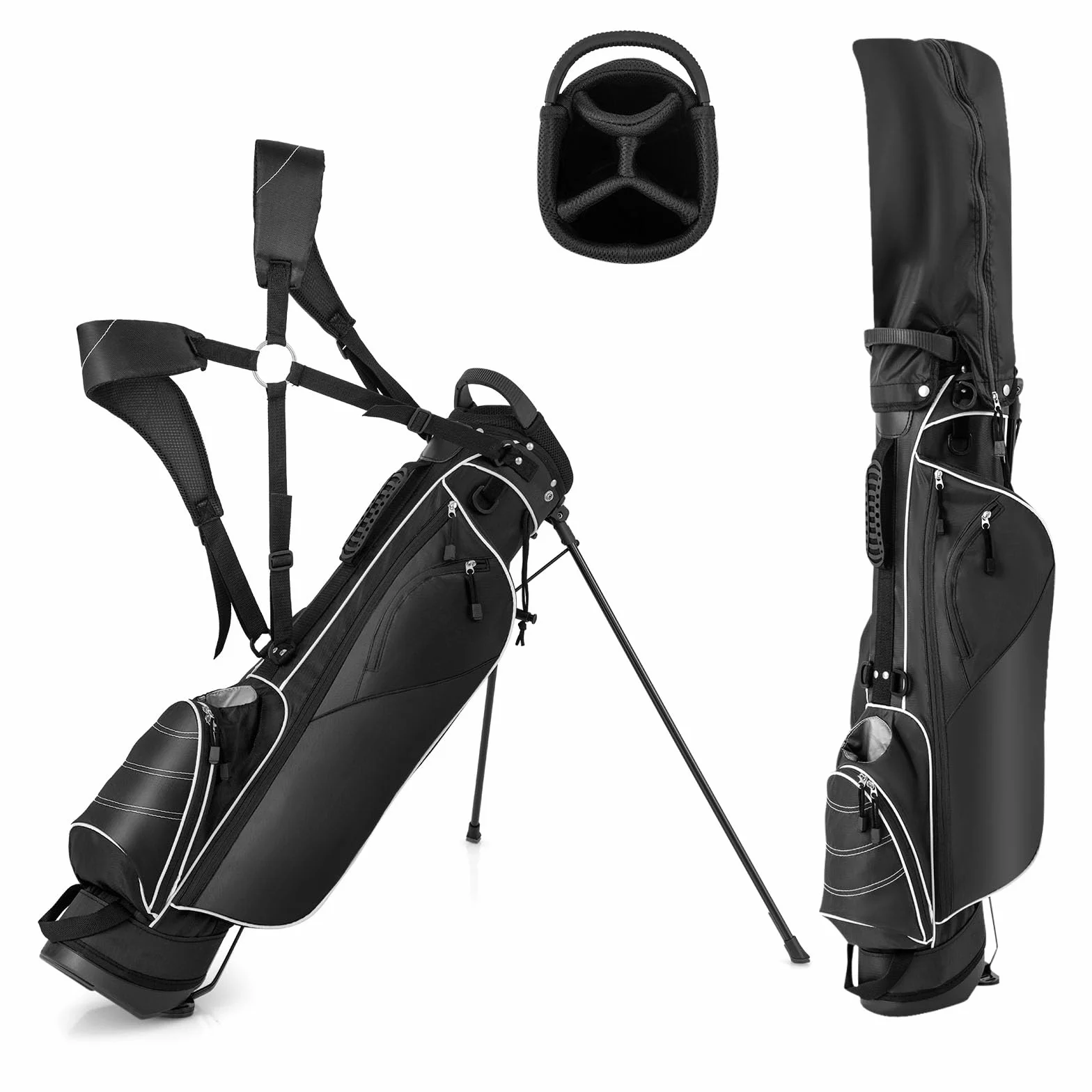 LIFEZEAL Bolsa con trípode de Golf, Bolsa de pie portátil con 4 divisores, Correas de Hombro Ajustables, Bolsa de Palos de Golf Ligera para Hombres y Mujeres