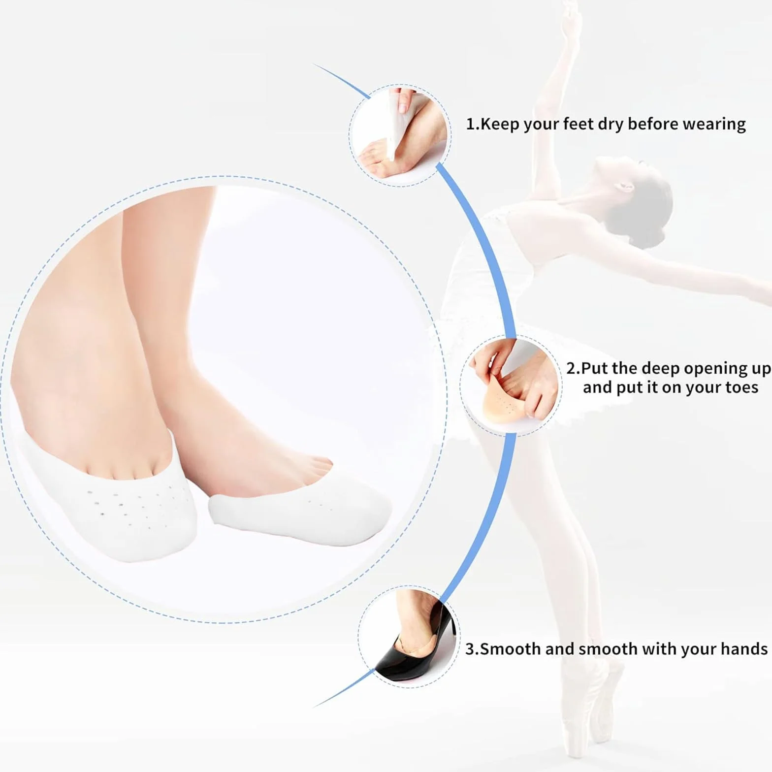 Protector Dedos Pies Silicona Suave con Agujero Transpirable para Ballet Tacones 4 Pares Blanco