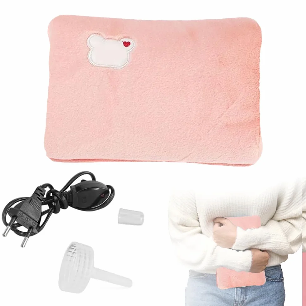 Bolsa de Agua Térmica Recargable Eléctrica, Forro de Felpa Suave, Calentador de Manos y Pies, Rosa