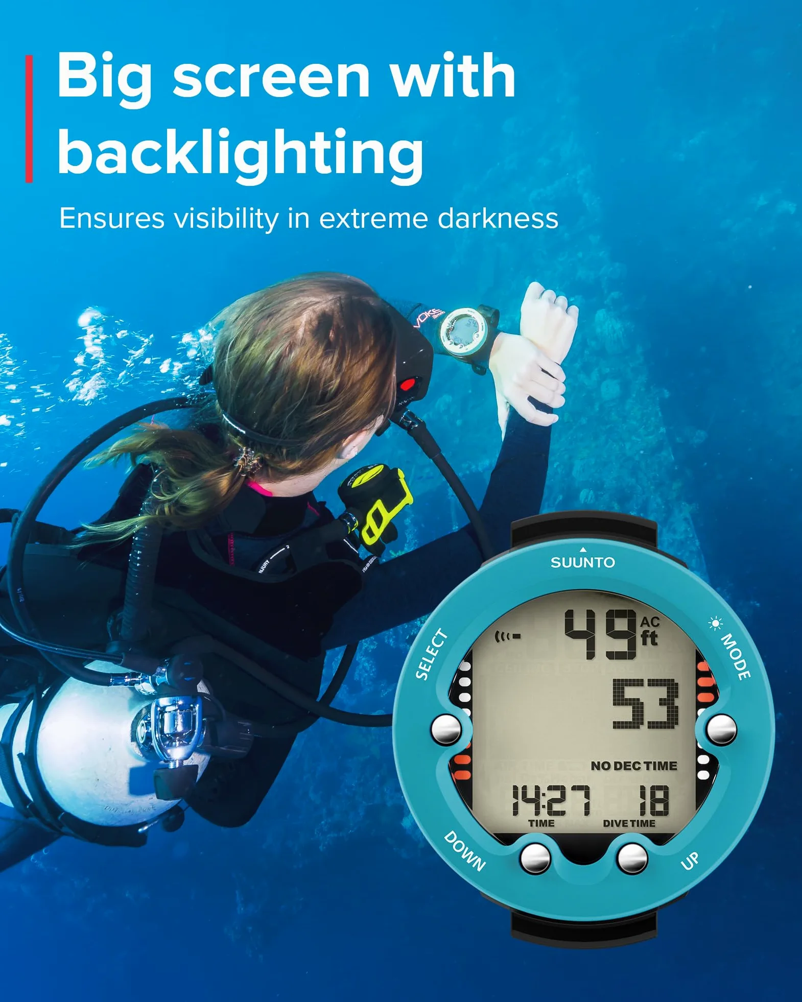 SUUNTO Zoop Novo - Ordenador de buceo de muñeca, color azul aguamarina