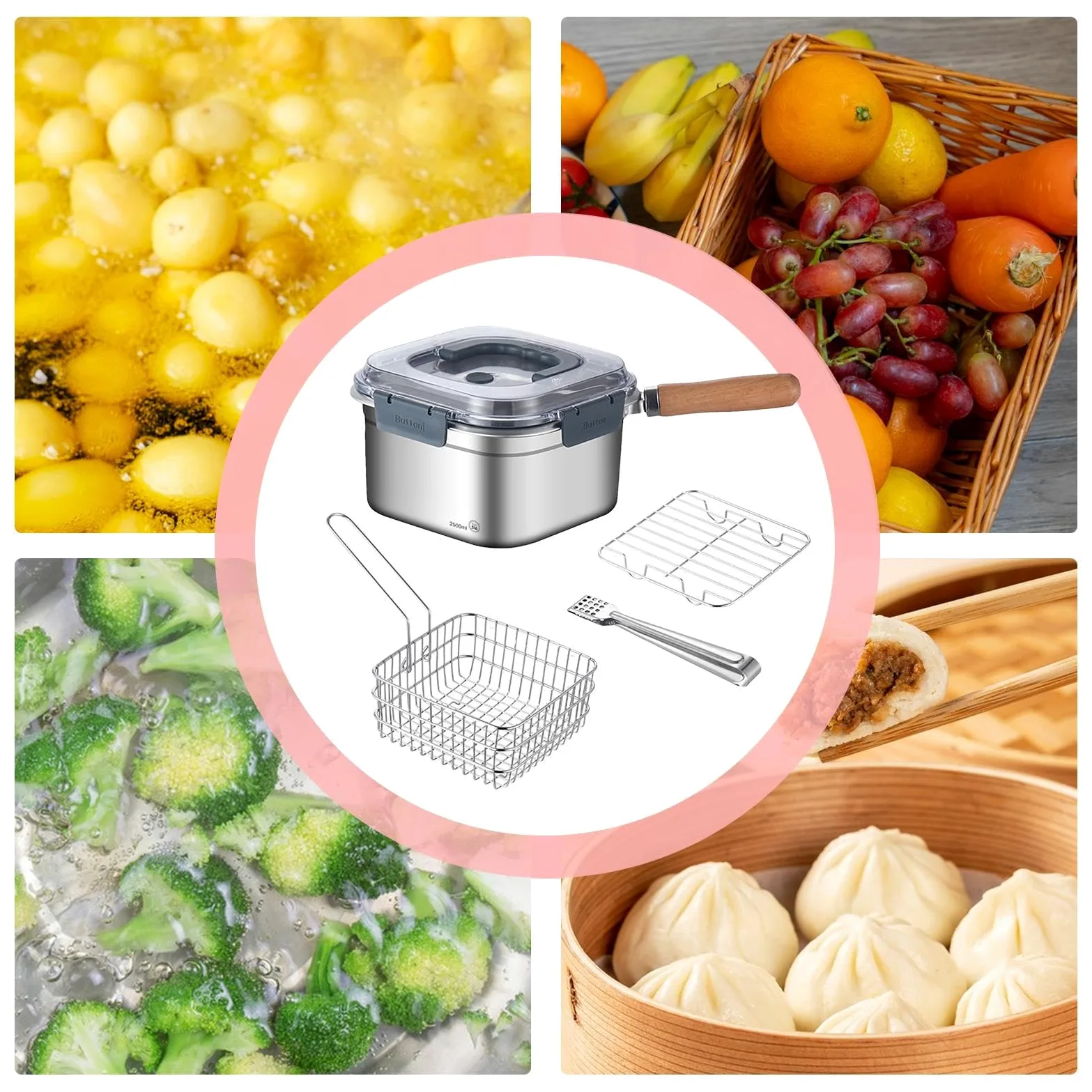 Utensilios de cocina para camping, juego de ollas y sartenes para | exteriores, freidora portátil, olla de gran capacidad, sartén cuadrada para camping, equipo de campamento ligero, maceta para