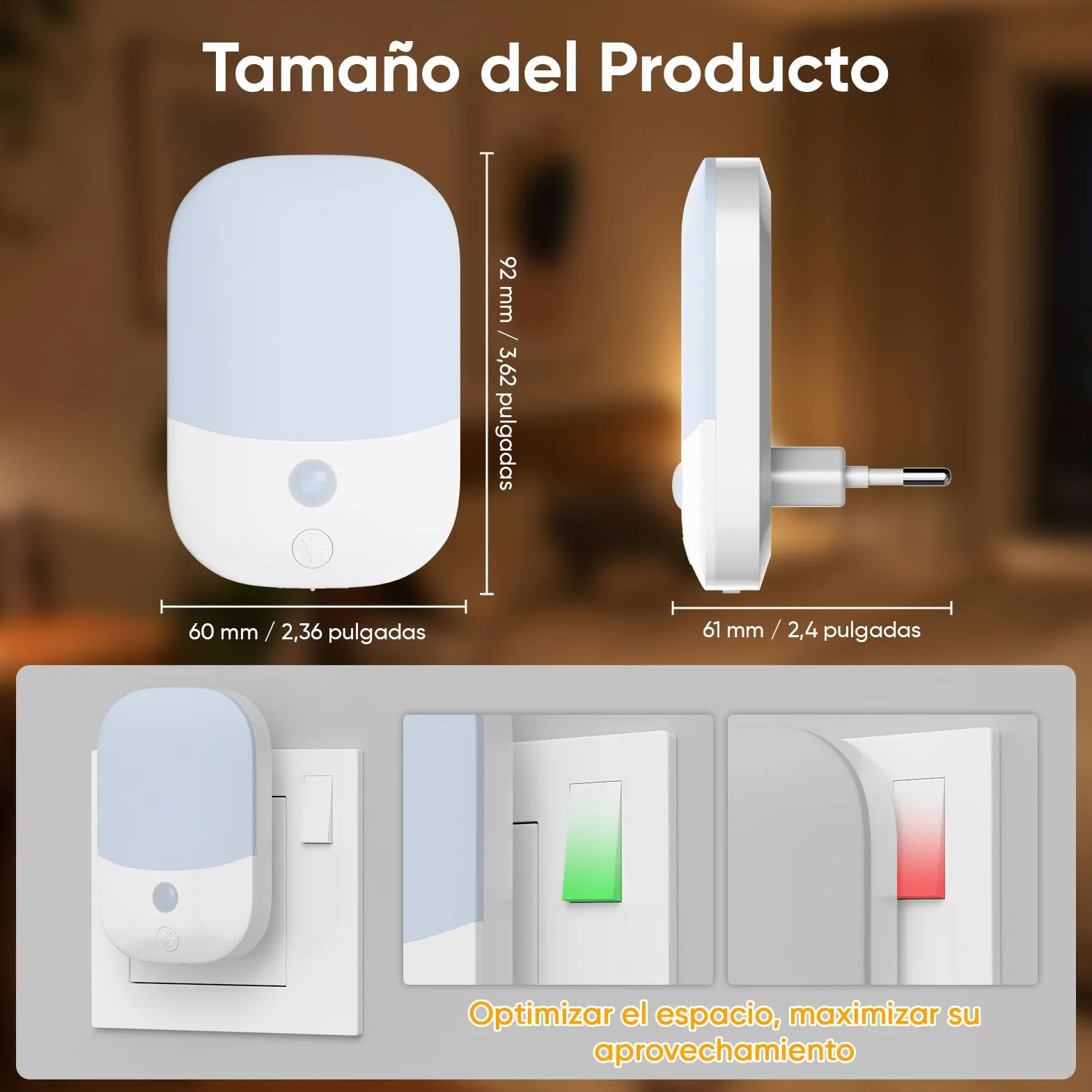 Suright Lámpara Nocturna Infantil 2 Piezas, Sensor de Luz Inteligente, 5 Brillos Regulables, 3 Modos, Blanca Cálida 0.3W