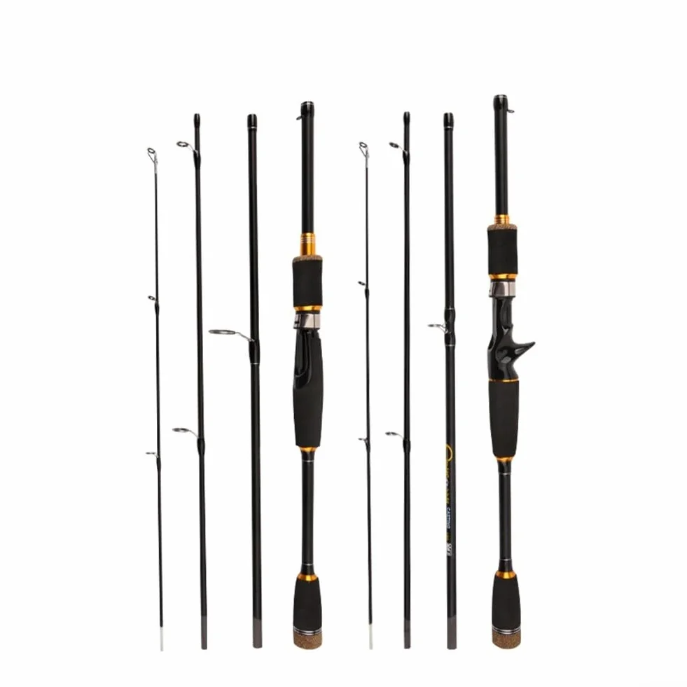 Honseadek Caña de pescar de fibra de carbono de 1,8/2,1 m, acción ML, diseño de viaje de 4 secciones, plegado de 46 cm, agarre de EVA, anillos guía antibobinado, capacidad de carga de 2500 g