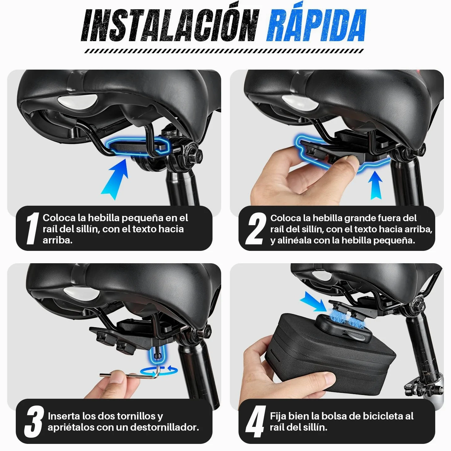 WOTOW Bolsa de Sillín para Bicicleta - Bolsa Bajo Asiento Impermeable de 0,64 L con Cremallera, Hebilla Magnética de Liberación Rápida y Soportes de Montaje para Bicicletas de Carretera y Montaña