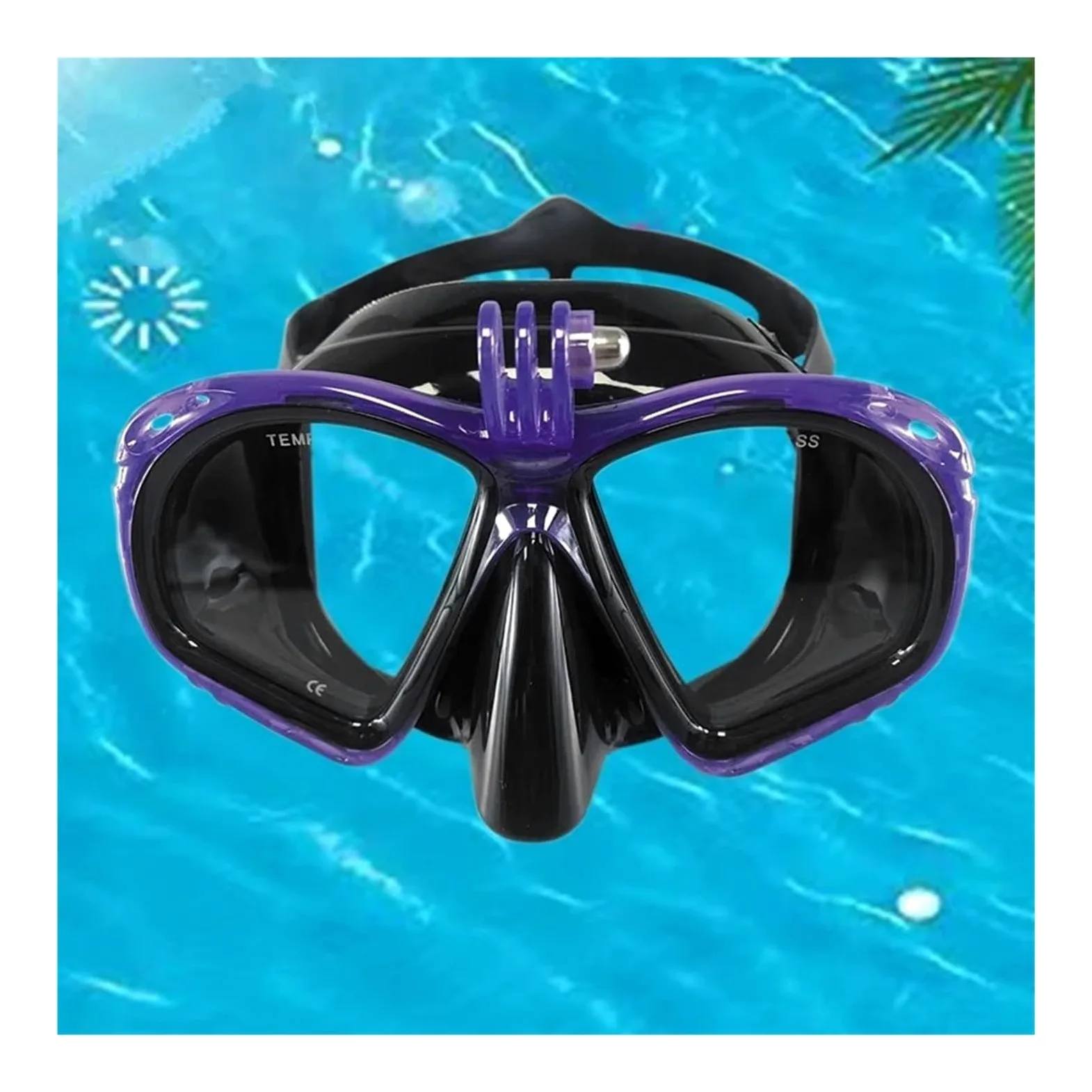 Buceo Máscara de Snorkel, Conjunto de Snorkel, máscara de Buceo, Gafas de natación, Snorkel para cámara de Deportes submarinos GoPro Máscara de Snorkel(Purple)