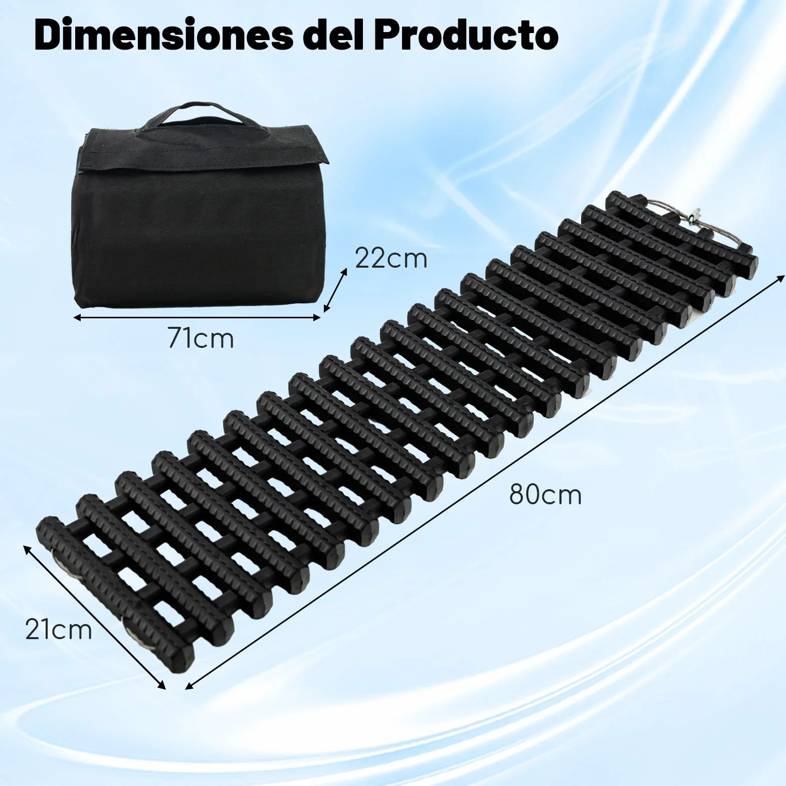 COSTWAY Juego de 2 Almohadilla Antideslizante Para Neumáticos, Alfombra de Tracción Enrollable de TPR, Tablas de Recuperación Plegable con Bolsa para Nieve, Hielo, Barro, Arena (82 x 21 x 2,8 cm)