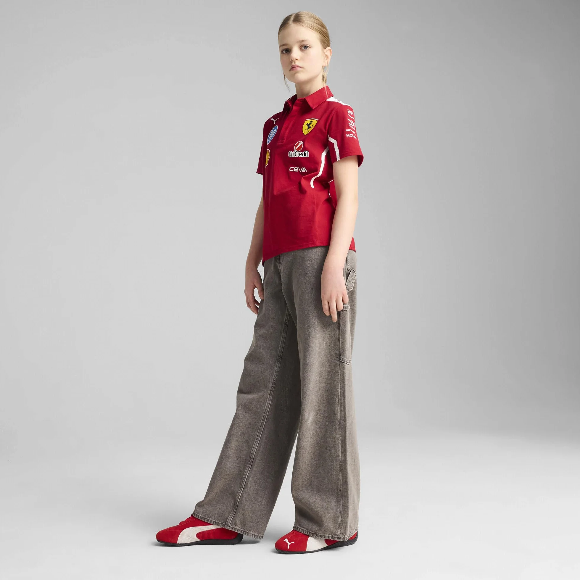 PUMA Scuderia Ferrari F1 Polo del Equipo 2025 para Niños - Rojo