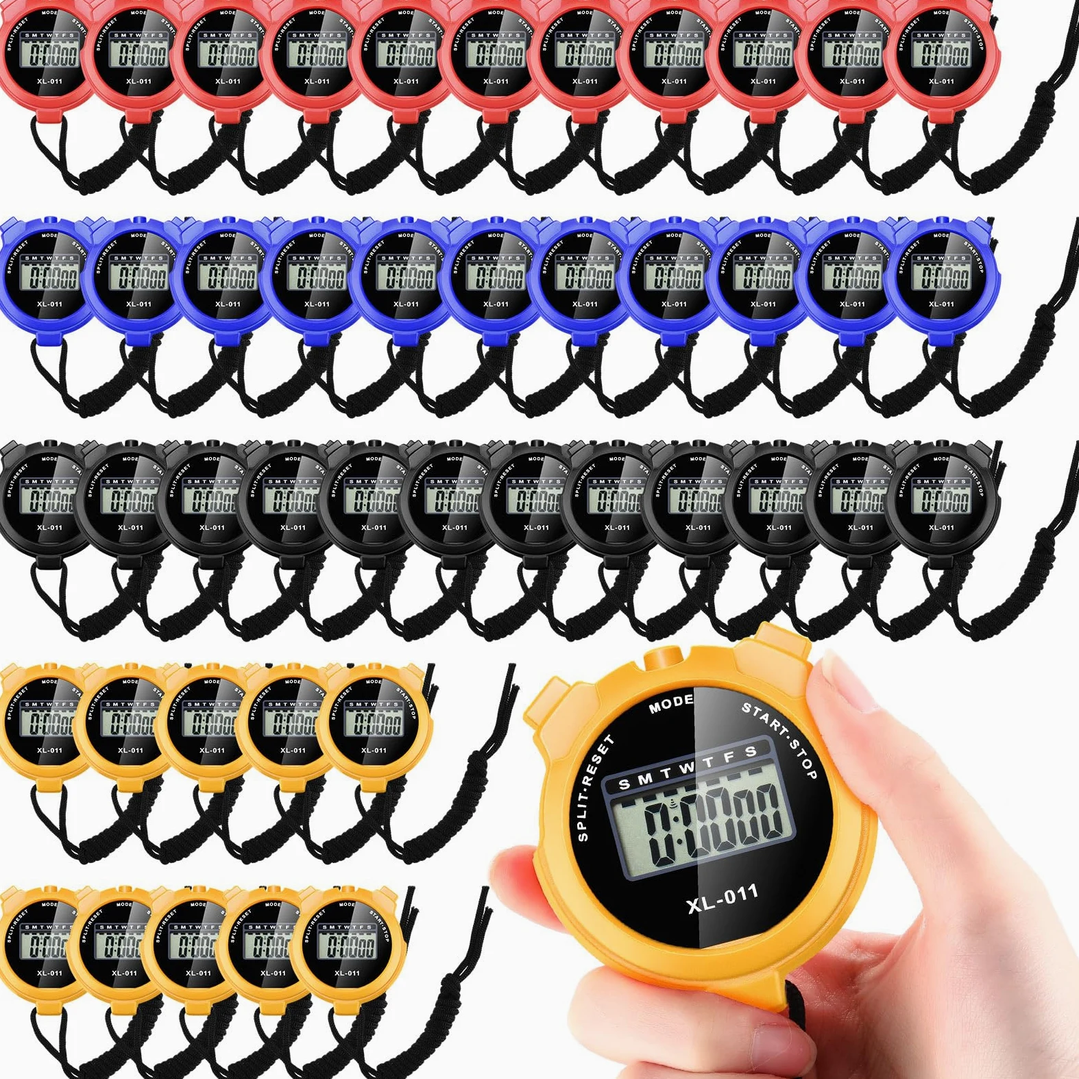 Kanayu Cronómetro digital de 56 piezas, cronómetro deportivo, a prueba de golpes, pantalla grande, cronómetro de mano con cordón, función de alarma de fecha, hora, para entrenadores, natación, correr,
