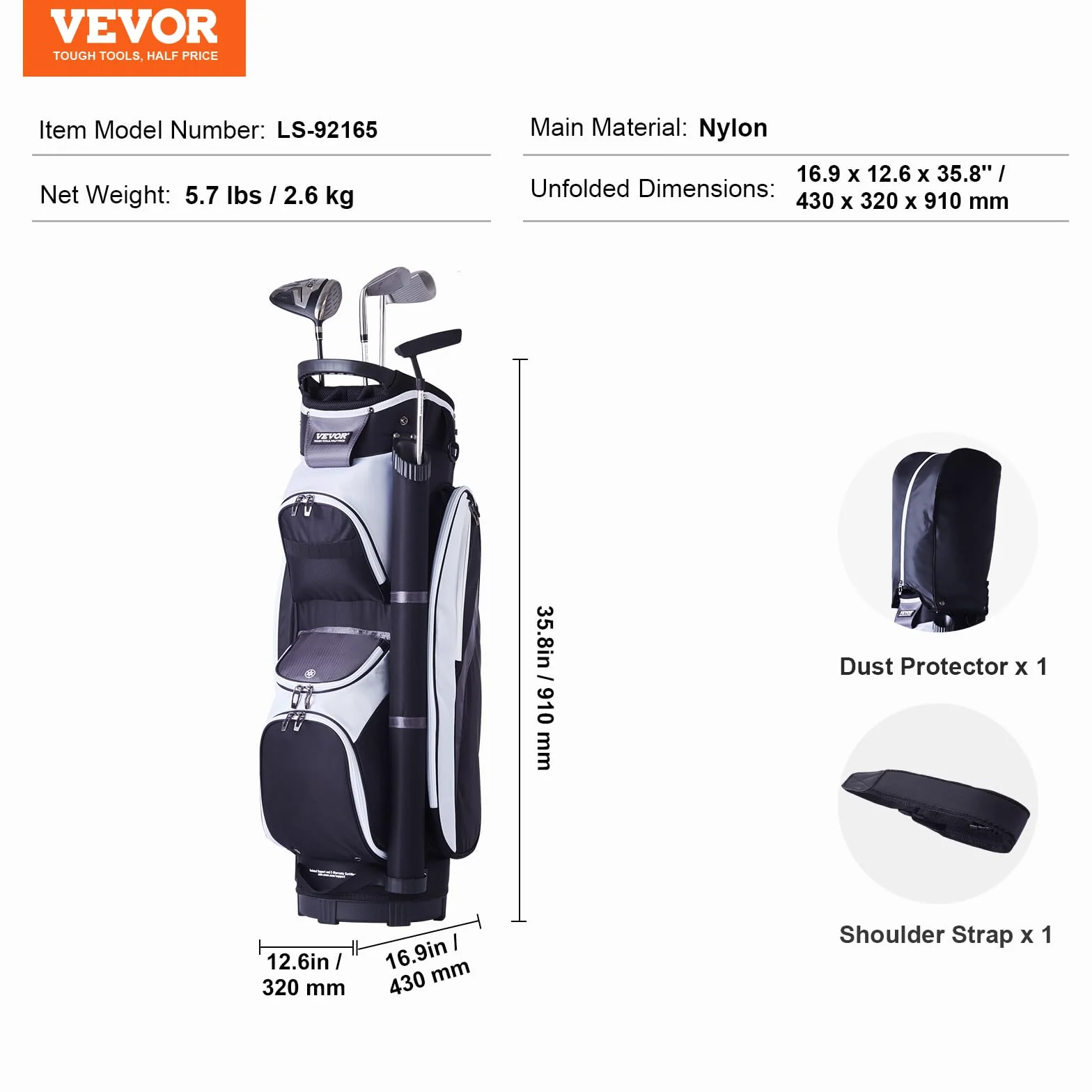 VEVOR Bolsa para Carrito de Golf Organizador 14 vías 36 Pulgadas Nailon