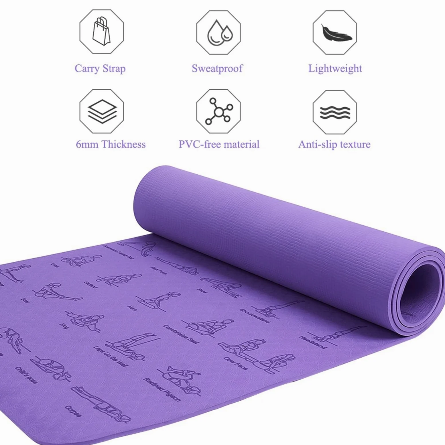 Esterilla de yoga 183cm*61 * 0,6 Tpe Fitness for hombres y mujeres ejercicio antideslizante 1 Uds