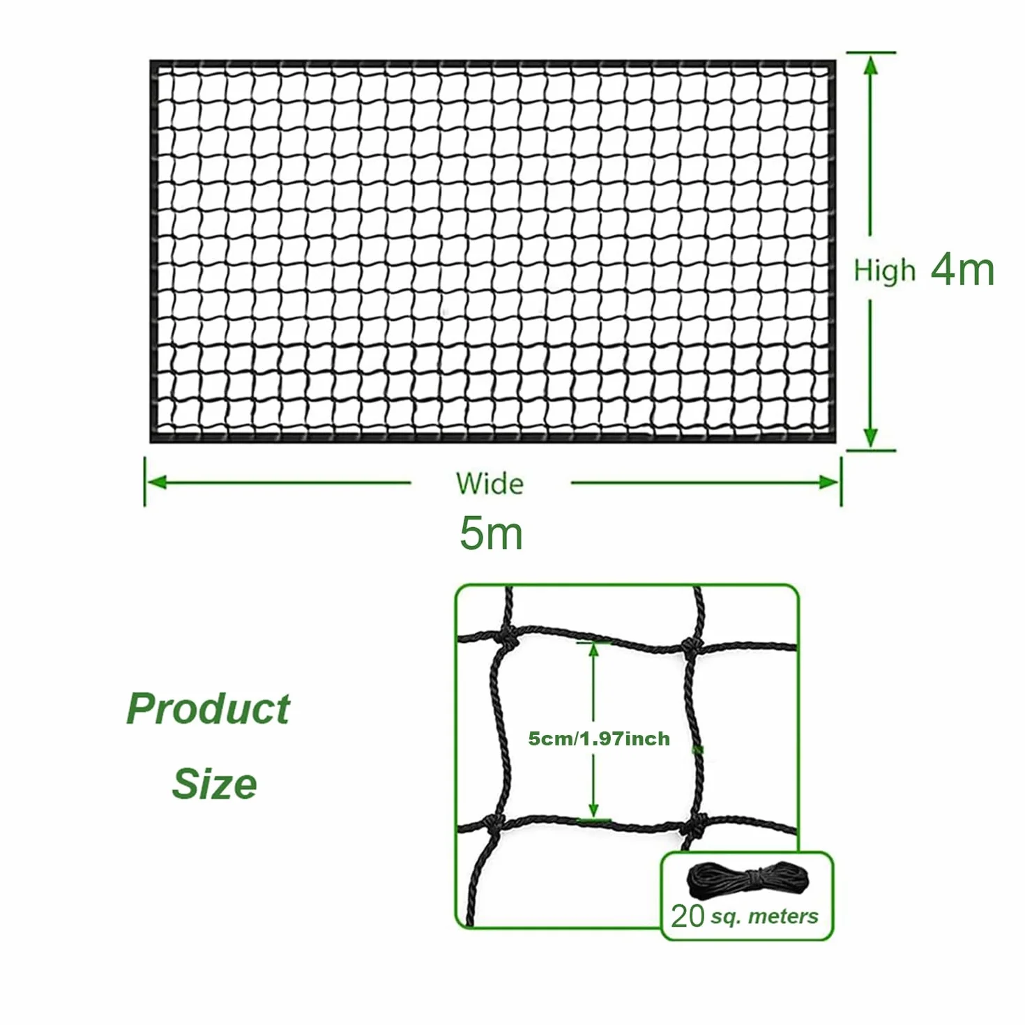Red de Barrera 4x5m Malla 5x5cm para Prácticas Deportivas Fútbol Béisbol