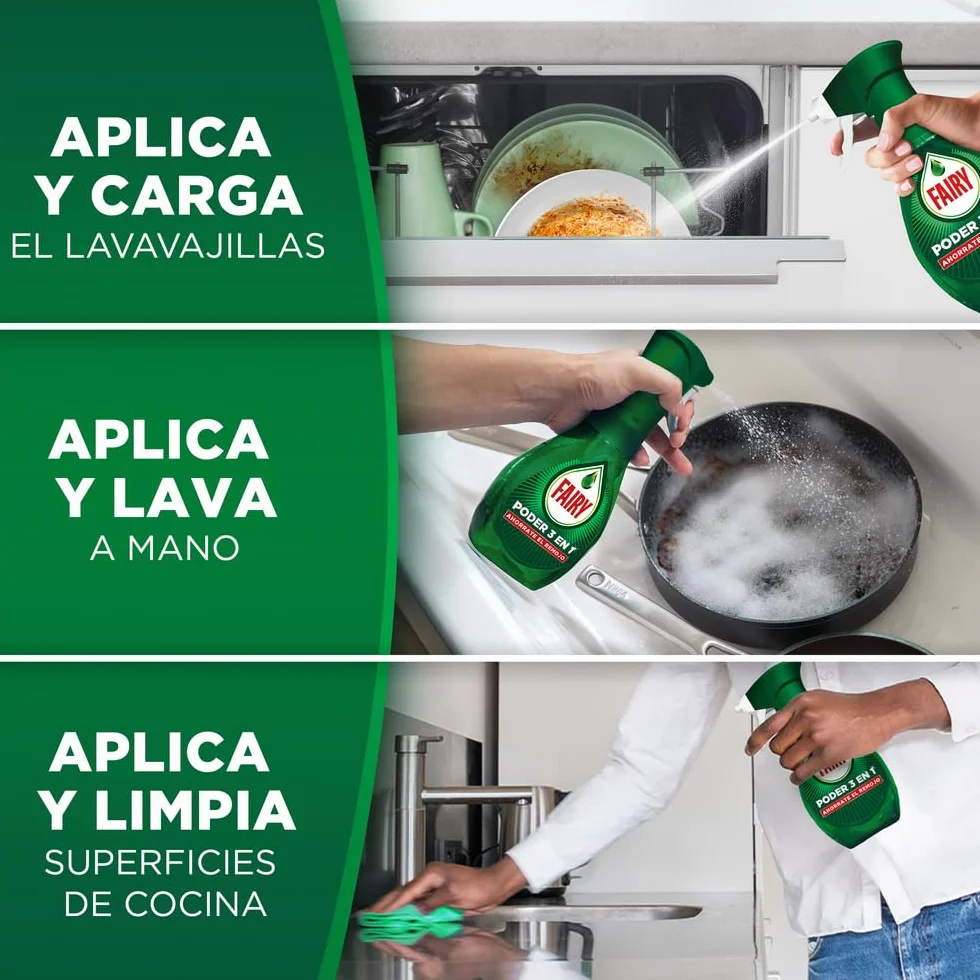 Fairy Poder Sin Remojo Limón Spray Antigrasa Vajilla y Cocina 500ml