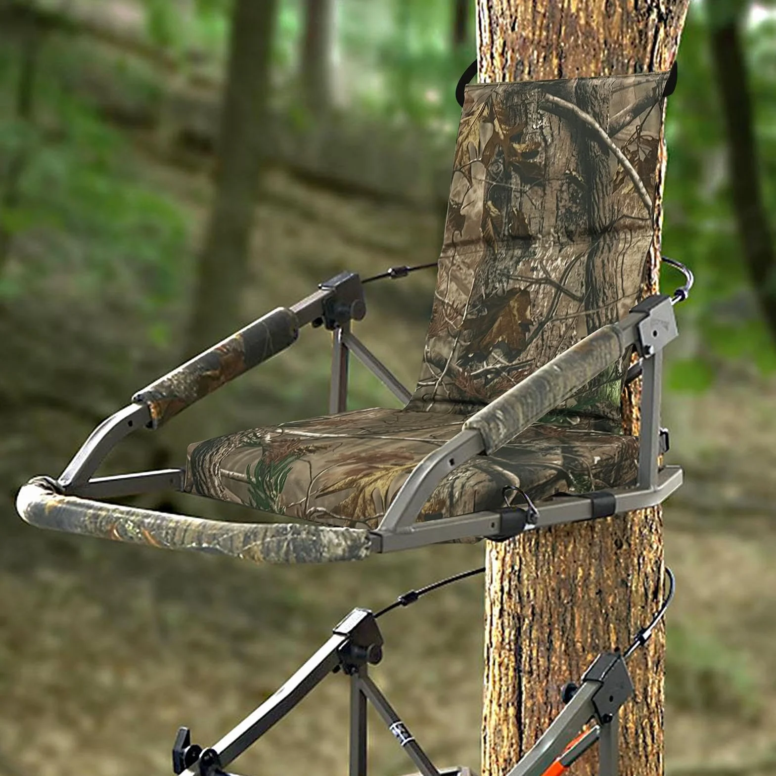 Asiento con soporte de escalera | Asientos Treestand de repuesto con correa ajustable | Almohadillas universales para rieles de asiento y árbol, accesorios de caza para soportes de escaleras y bloqueo