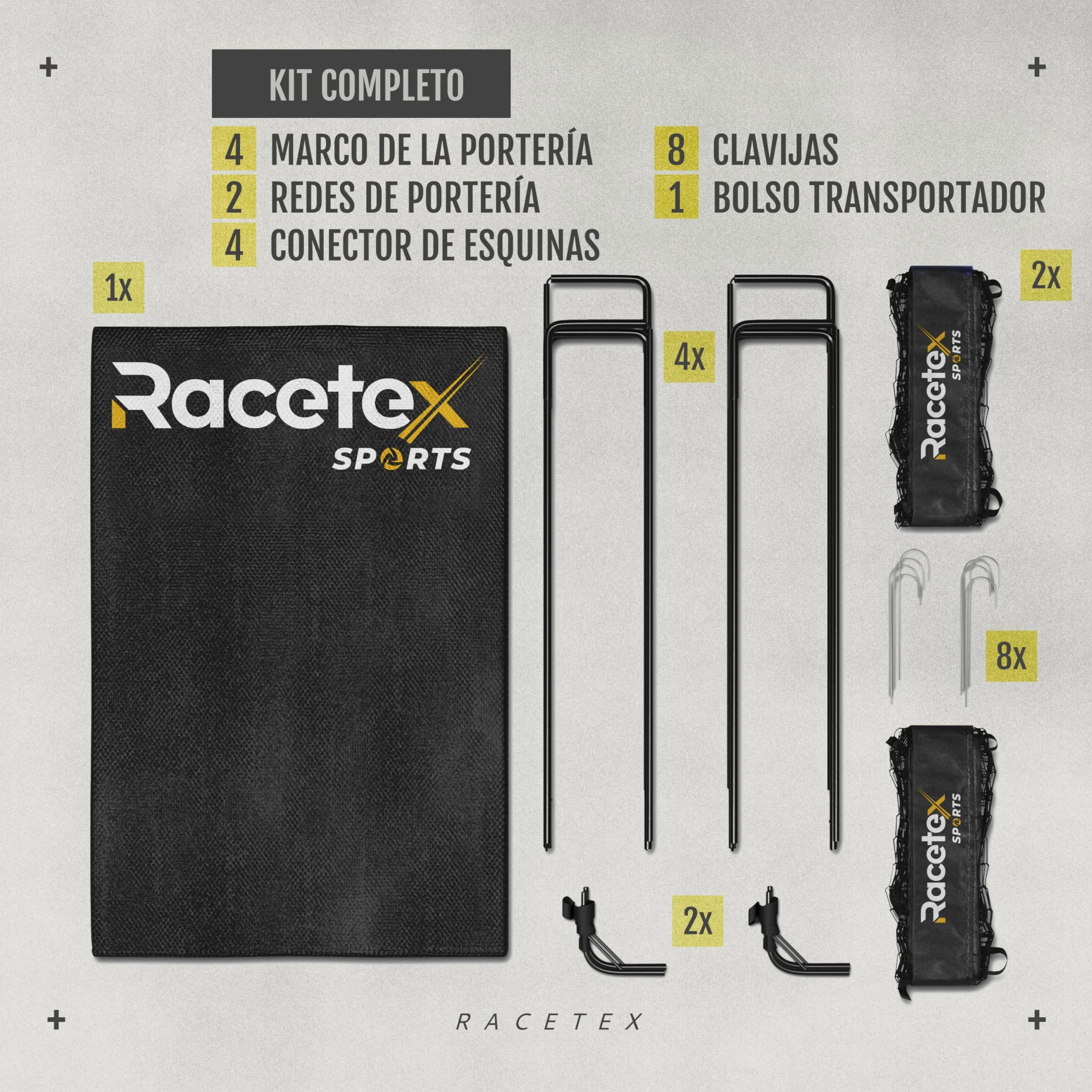 Porteria Futbol niños Set x 2 con Postes Reforzados de Fibra de Vidrio y Bolsa Transportar