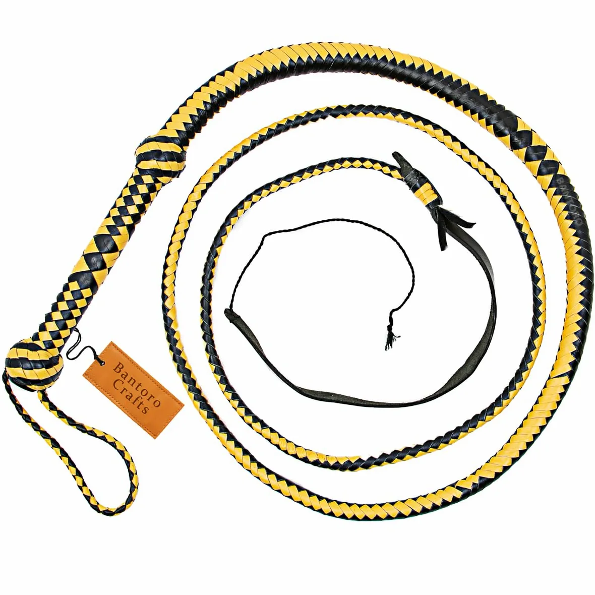 Látigo de cuero genuino de 2,4 metros en 12 trenzas látigo de cuero trenzado amarillo y negro, para montar a caballo, agrietarse, látigo de toro fuerte, para trabajo de ganado