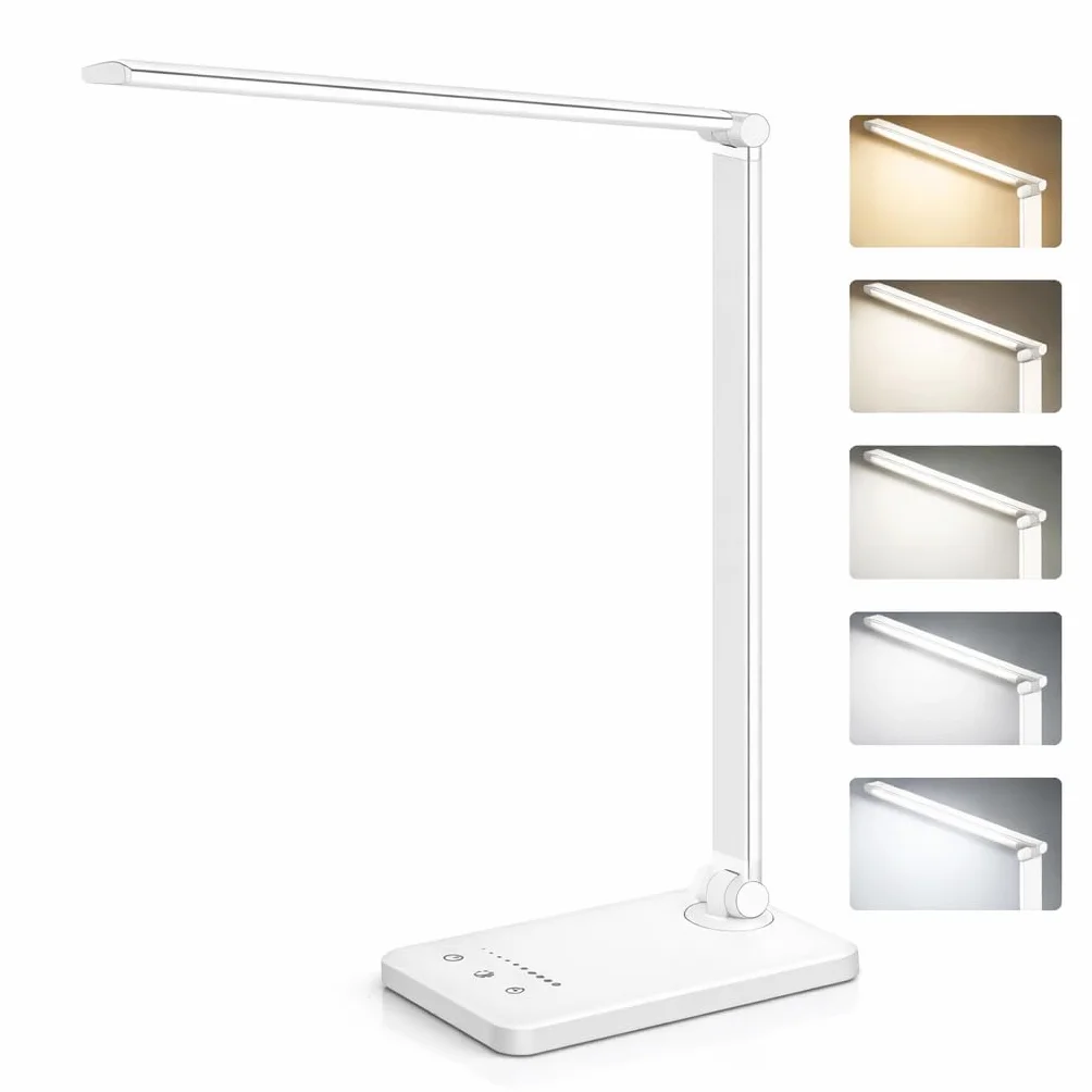 Lámpara LED Escritorio 5 en 1 Flexo con Luz Nocturna Táctil 5 Modos 10 Niveles Brillo USB Plata