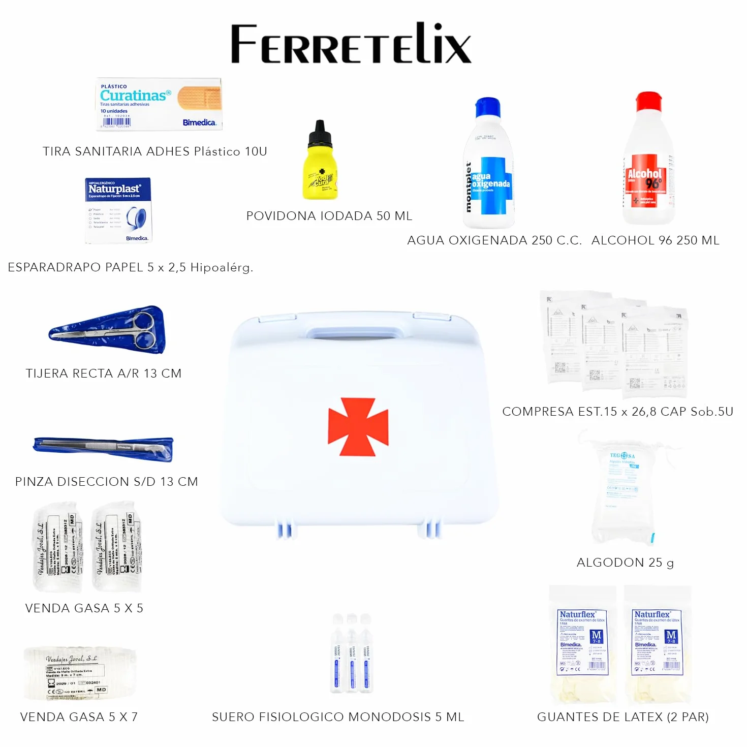 FERRETELIX® Botiquín Maletín Homologado 26x23x7 cm Kit Primeros Auxilios Portátil