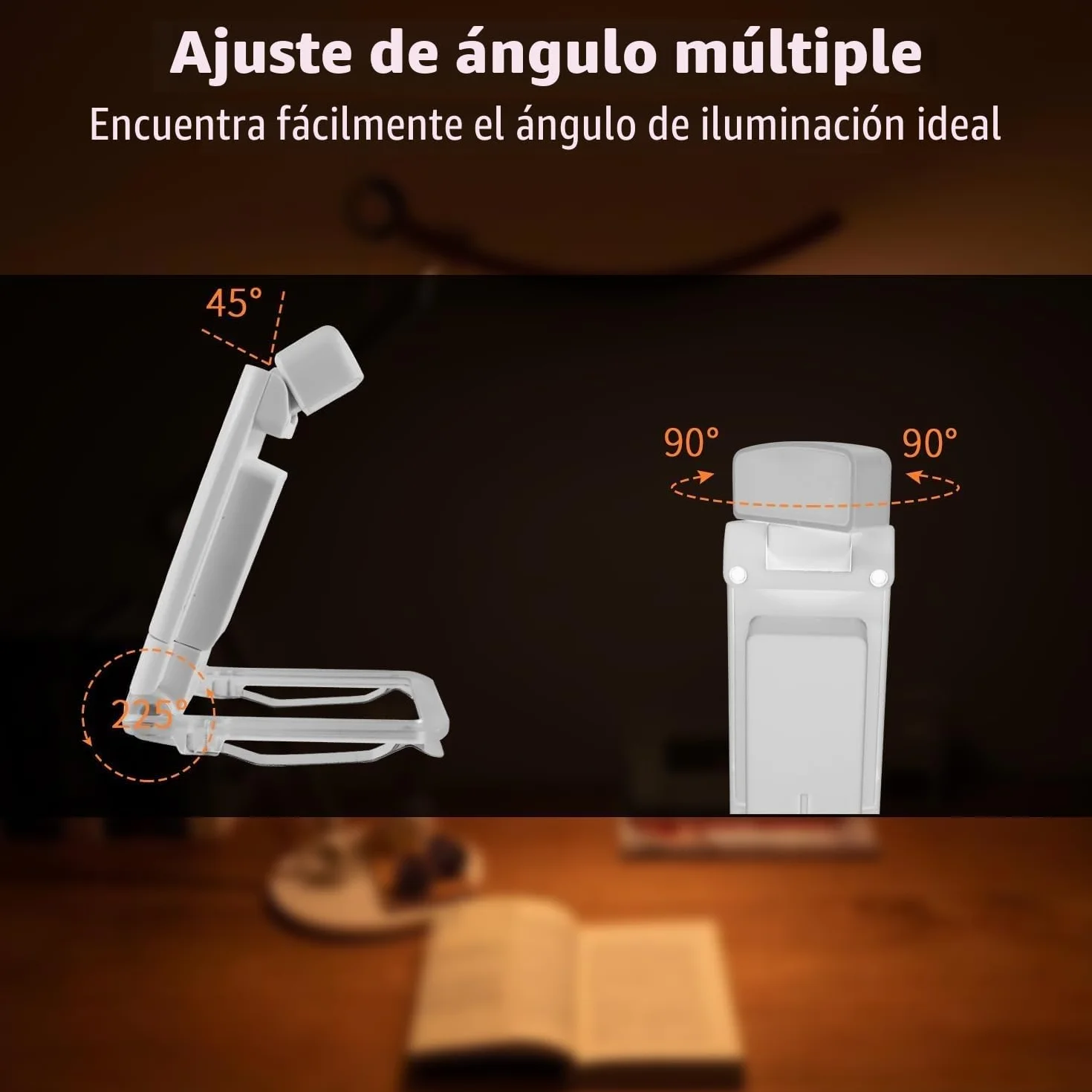 QUMOX Lámpara de Lectura LED con Clip, 3 Tonos Ámbar, 5 Niveles de Brillo, Temporizador, Recargable por USB