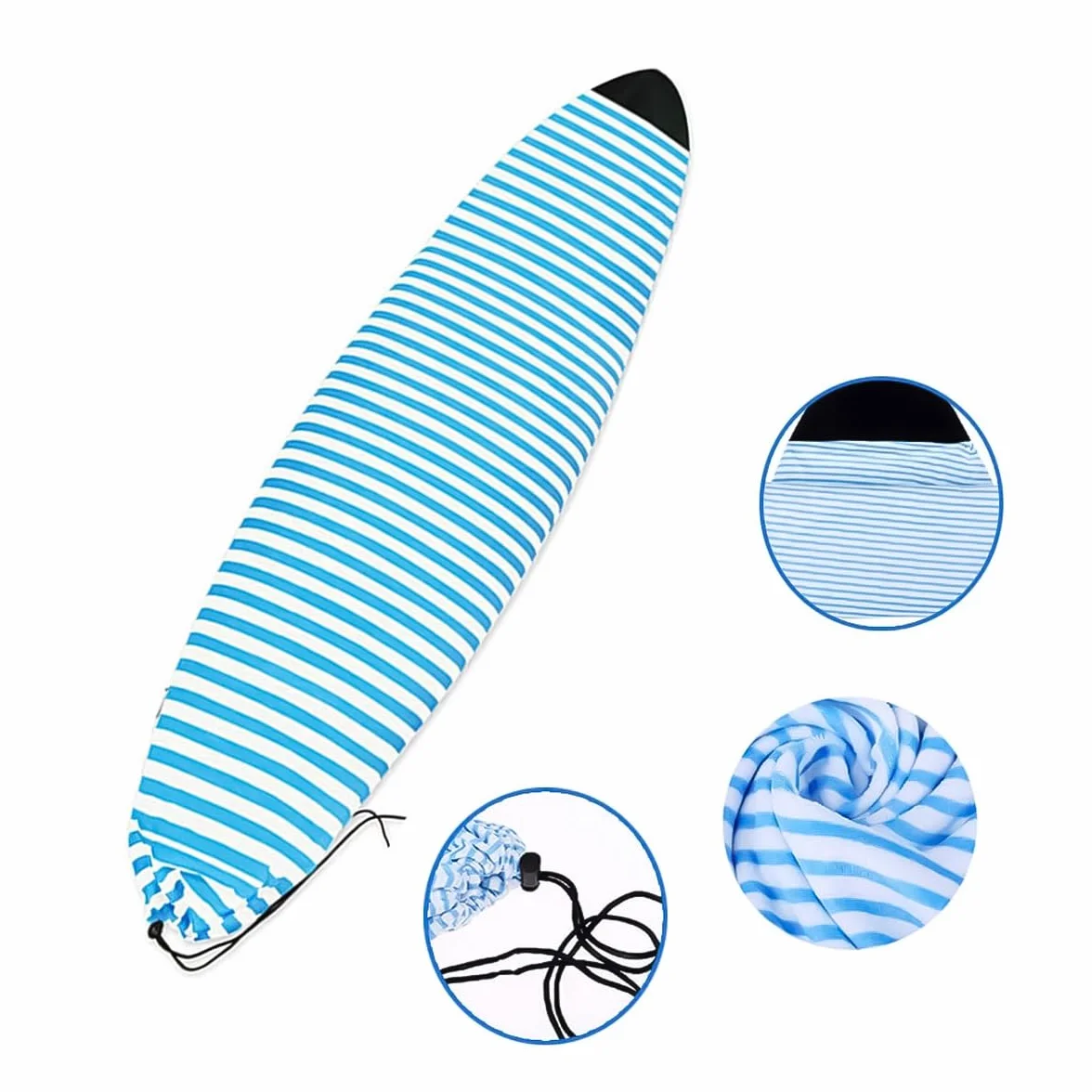 Sarini Funda para calcetín de tabla de surf, bolsa elástica de secado rápido con cierre de cordón, protector de nariz acolchado, accesorios de surf
