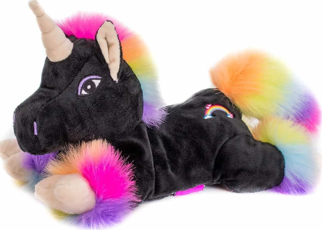 Cojín térmico prémium Unicornio Black Rainbow 1848 - Peluche térmico para microondas y horno - Relleno de mijo extraíble para niños y adultos