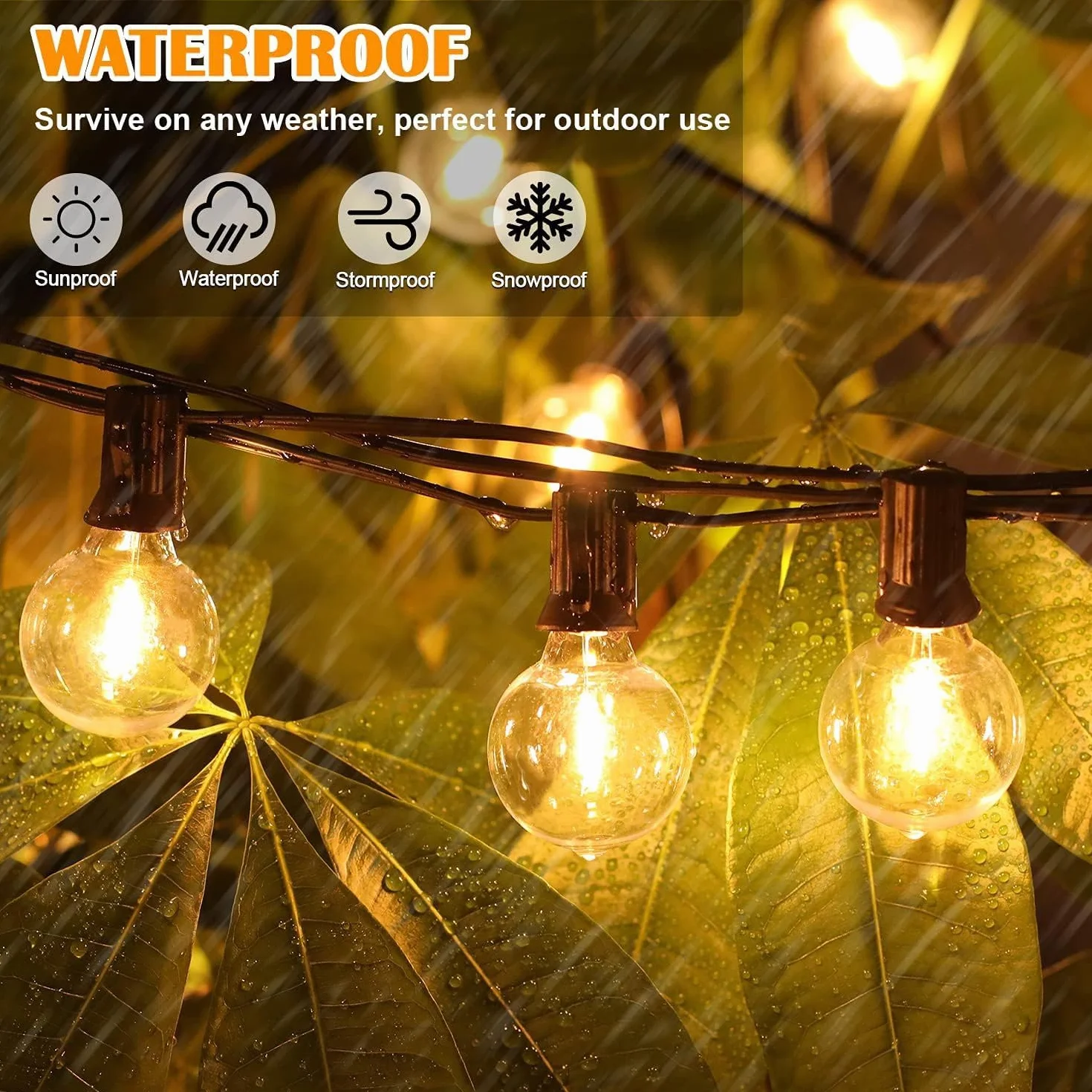 Svater Guirnalda Luces Exterior G40 LED IP45 Impermeable 2700K Blanco Cálido